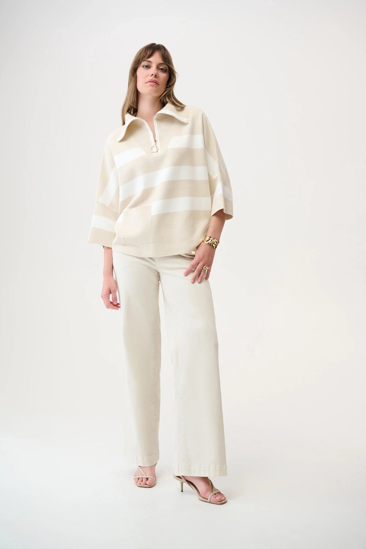 Joseph Ribkoff Striped Zip Collar Sweater - Style 261983