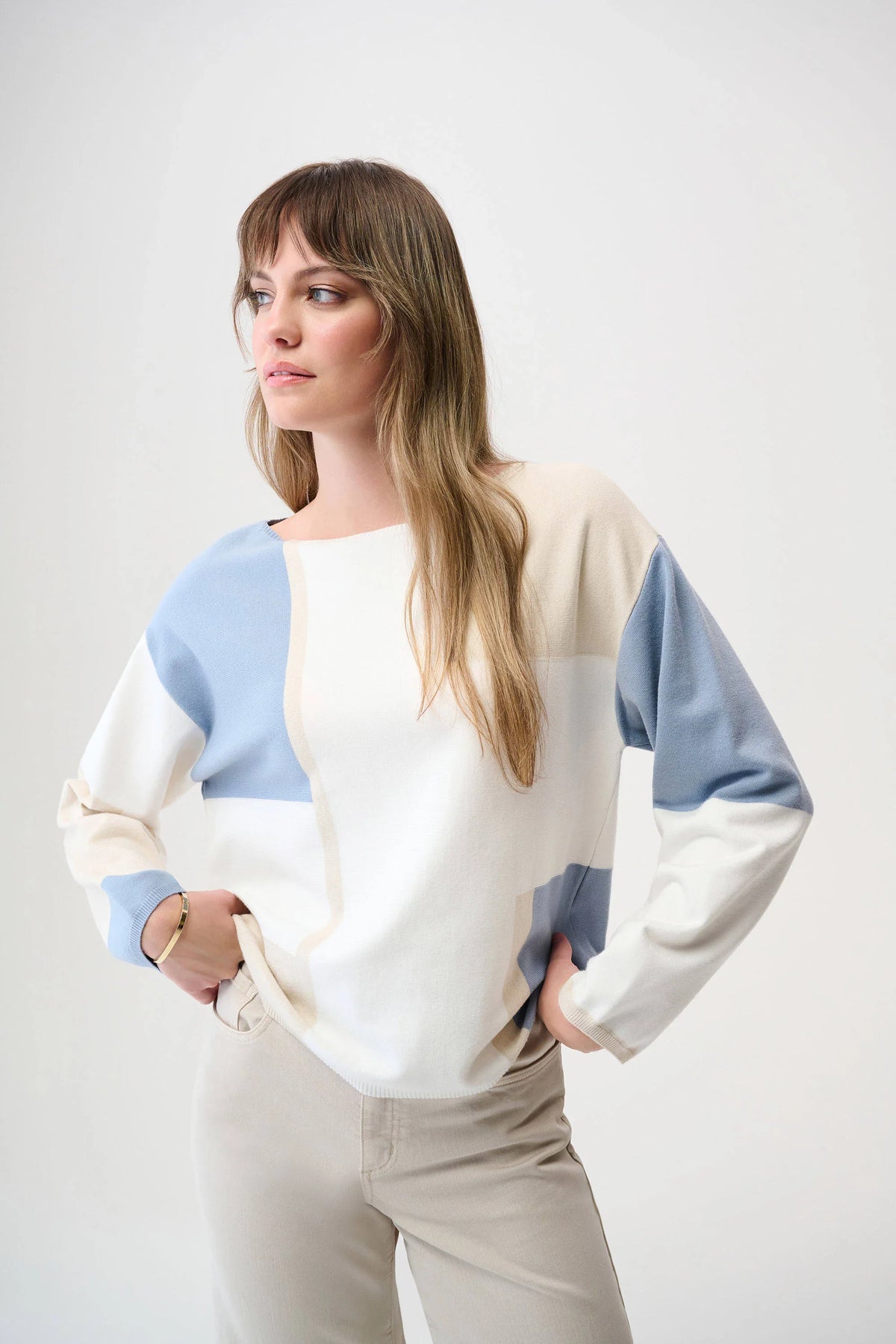 Joseph Ribkoff Color Block Boat Neck Sweater - Style 261998