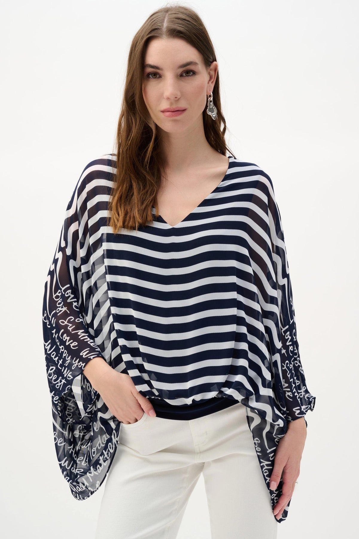 Joseph Ribkoff Conversational Print Chiffon Poncho - Style 262188