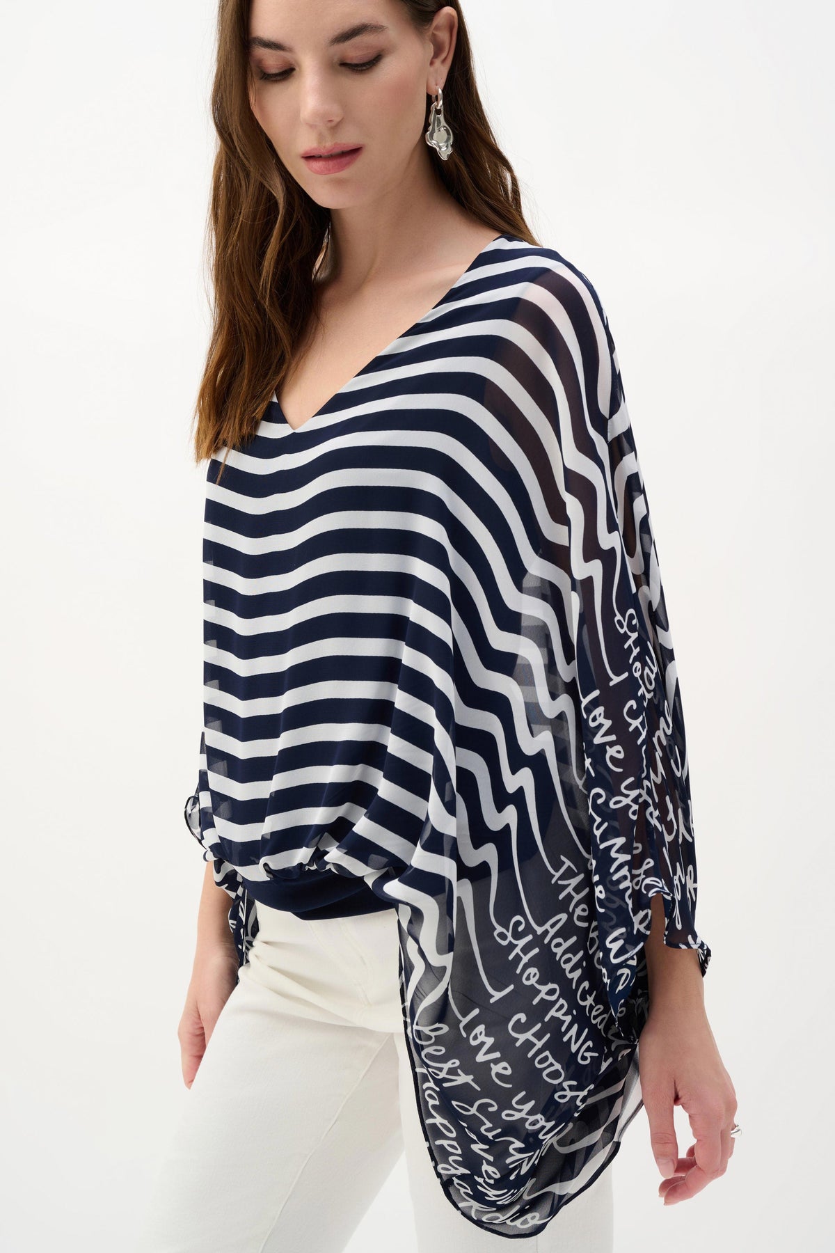 Joseph Ribkoff Conversational Print Chiffon Poncho - Style 262188