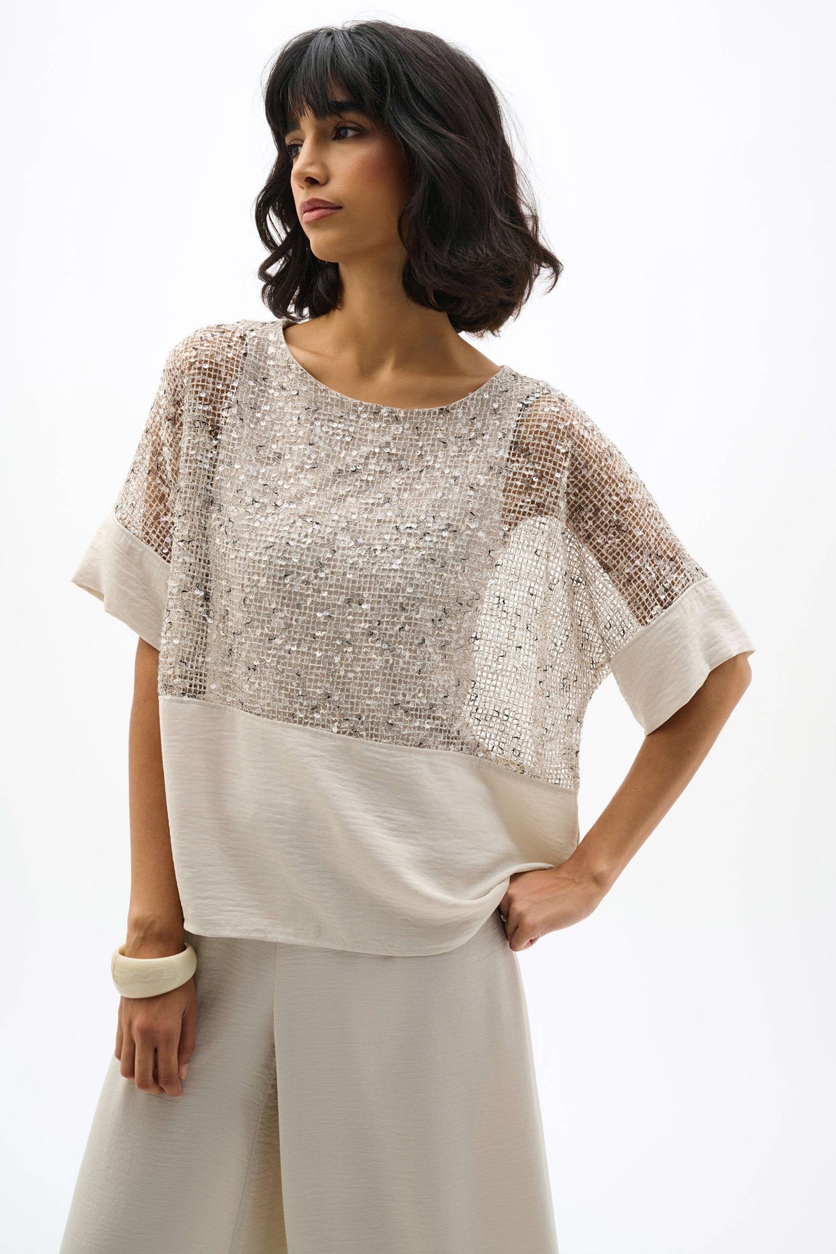Joseph Ribkoff Gauze Sequin Boxy Top - Style 262256