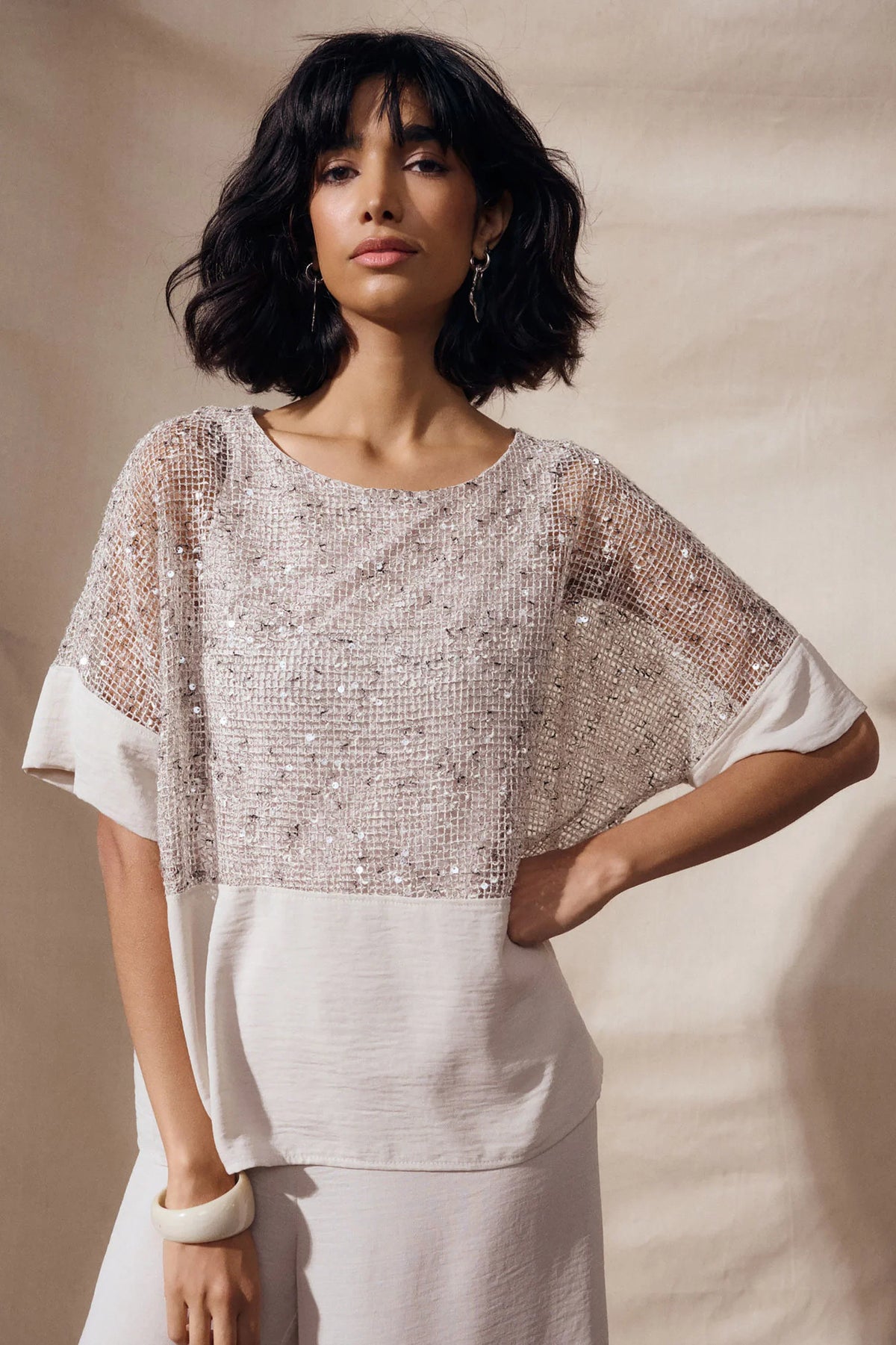 Joseph Ribkoff Gauze Sequin Boxy Top - Style 262256