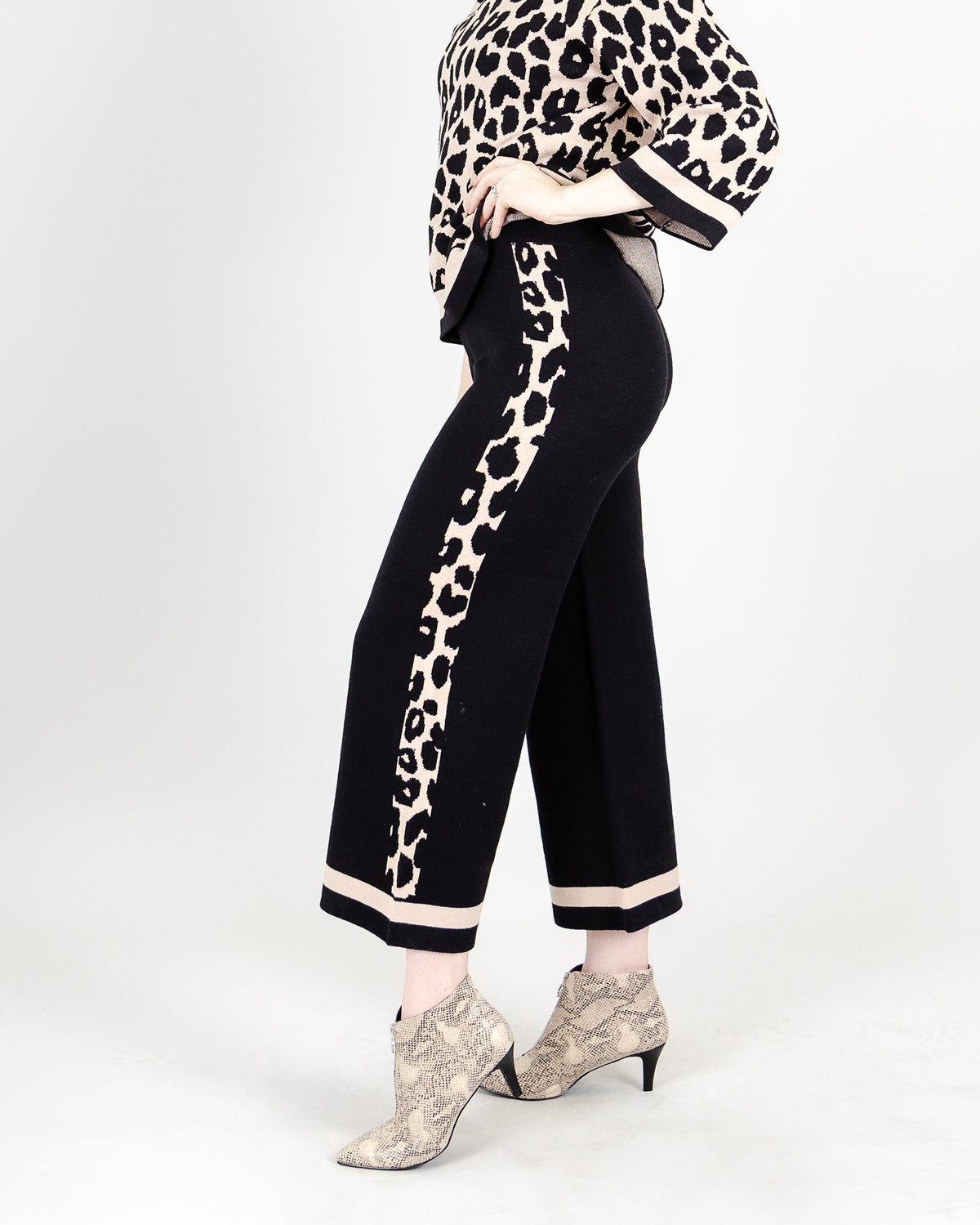 Fun Sport Black Pant With Leopard Side Seam- Style 262442
