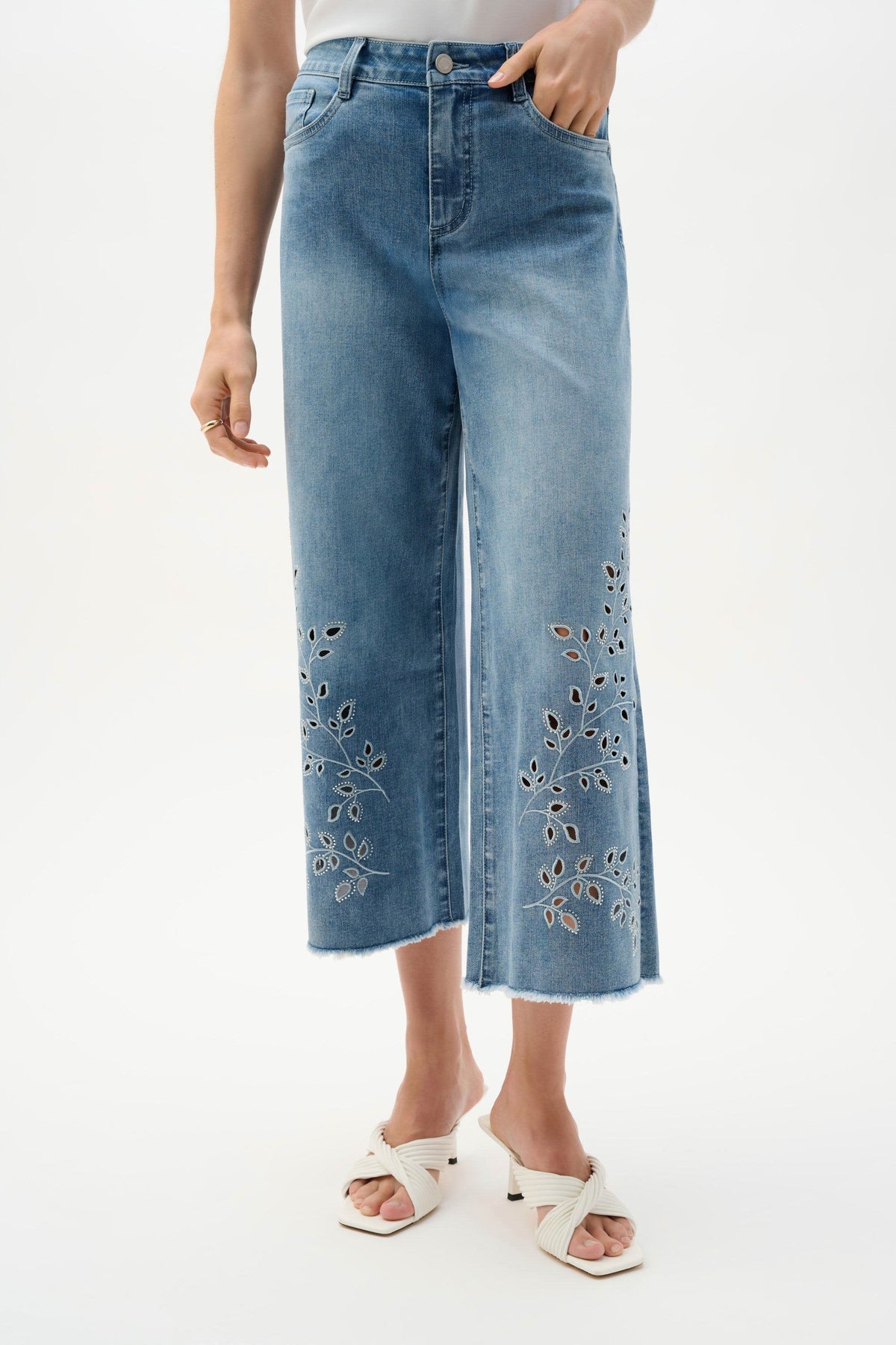 Joseph Ribkoff Eyelet Embroidery Crop Jeans - Style 262915