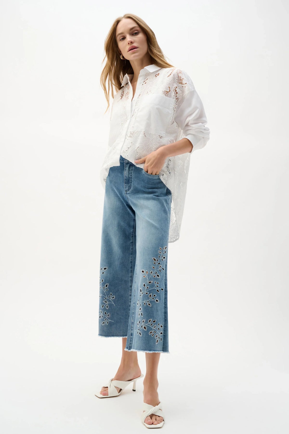 Joseph Ribkoff Eyelet Embroidery Crop Jeans - Style 262915