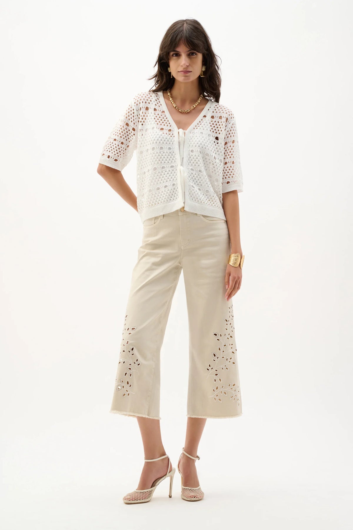 Joseph Ribkoff Eyelet Embroidery Crop Jeans - Style 262935