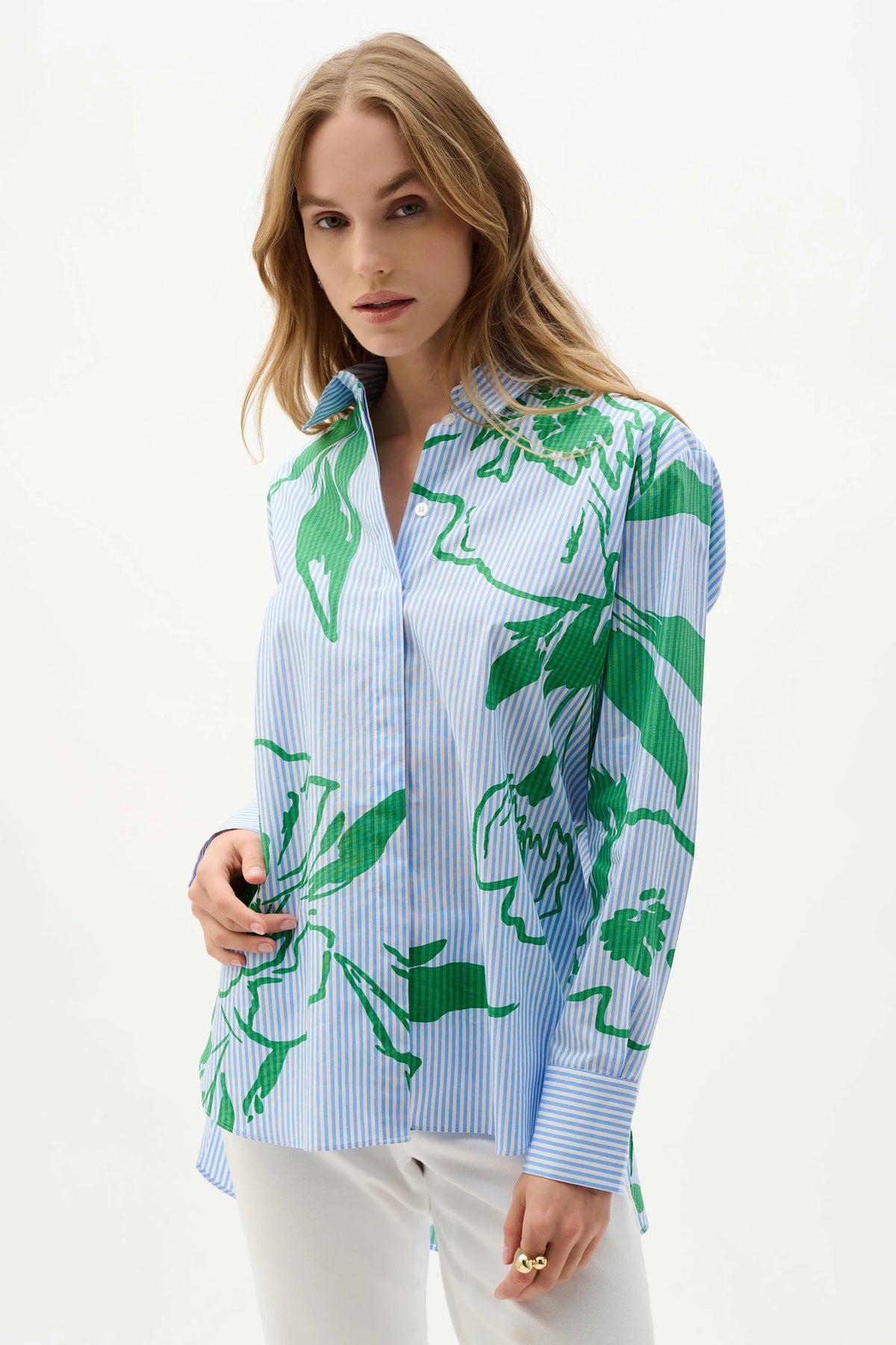 Joseph Ribkoff Striped Floral Boxy Blouse - Style 262951