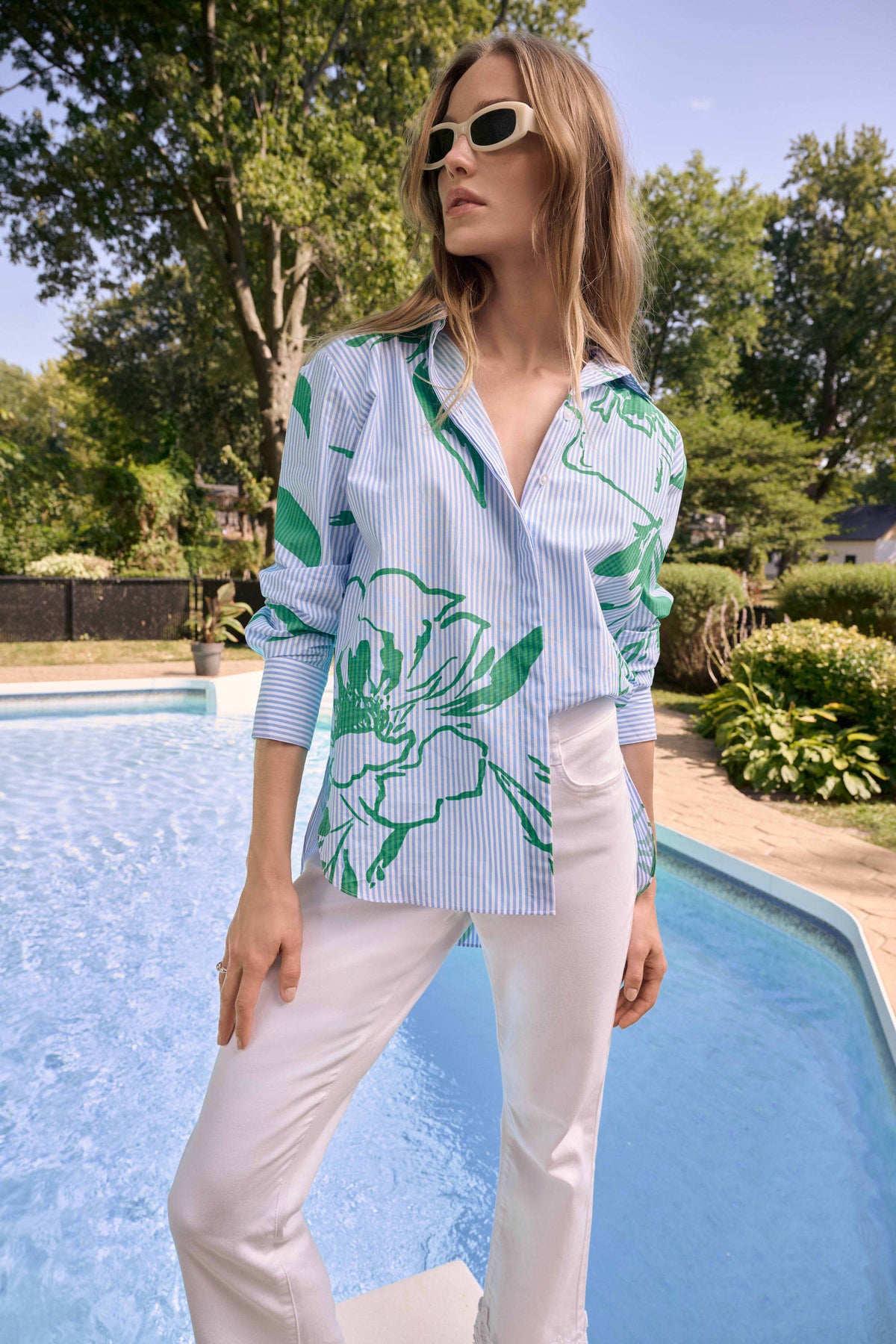 Joseph Ribkoff Striped Floral Boxy Blouse - Style 262951