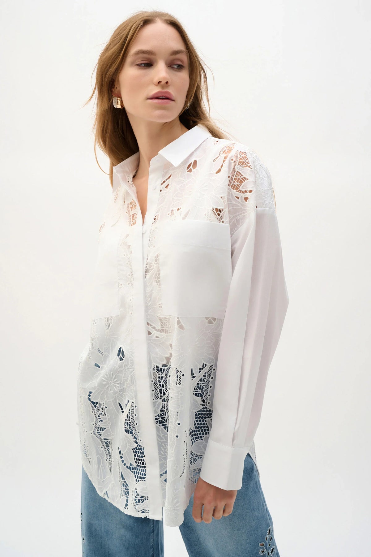Joseph Ribkoff Lace Trim Boxy Blouse - Style 262952