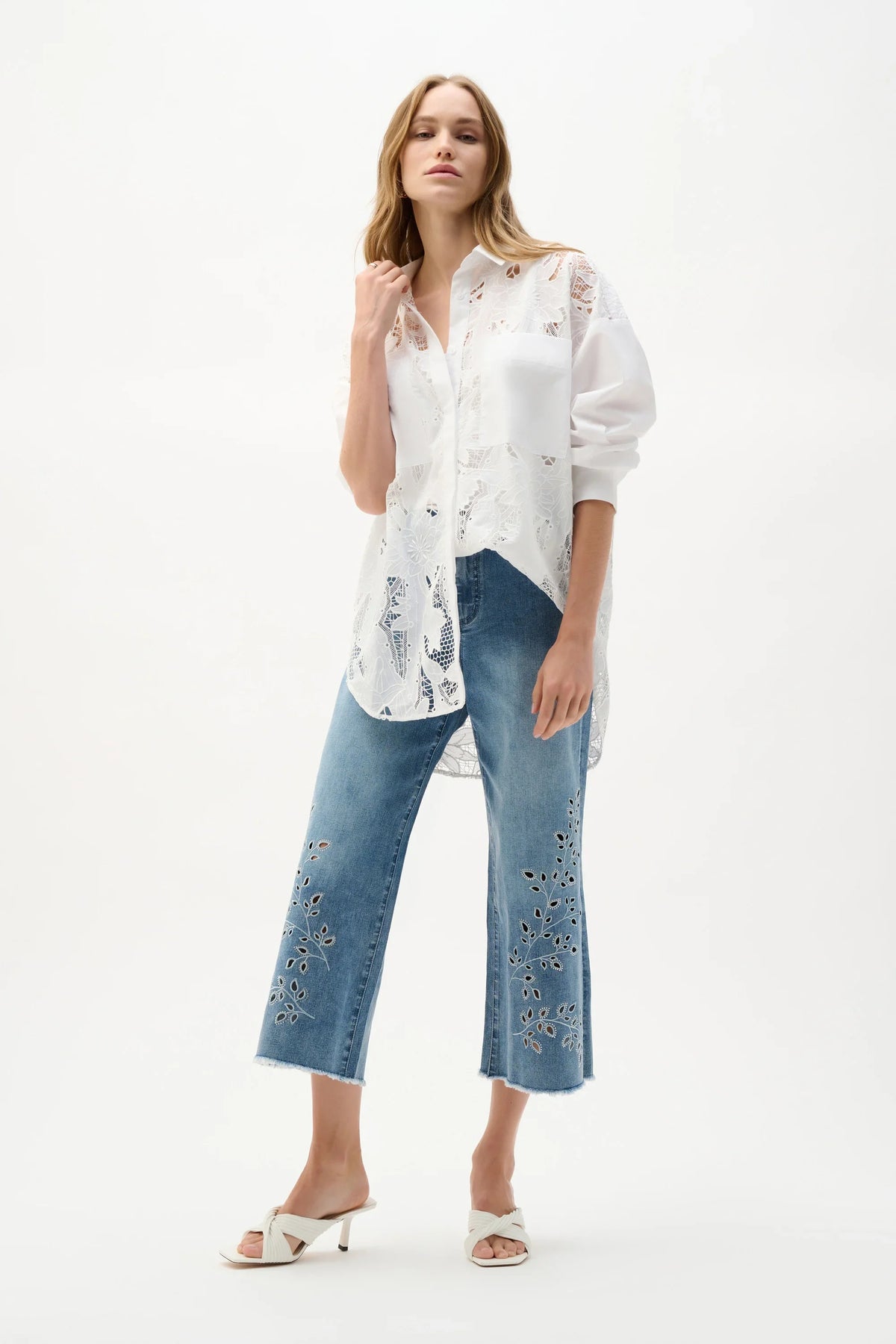 Joseph Ribkoff Lace Trim Boxy Blouse - Style 262952