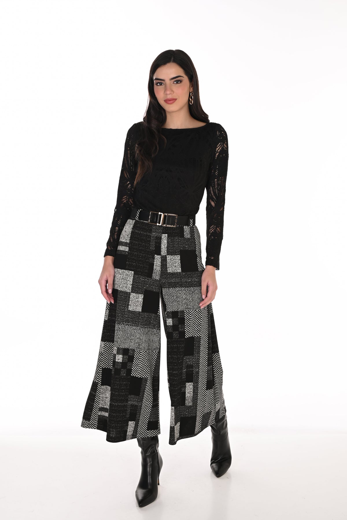 Frank Lyman Geo Pattern Wide-Leg Crop Pant - Style 263457