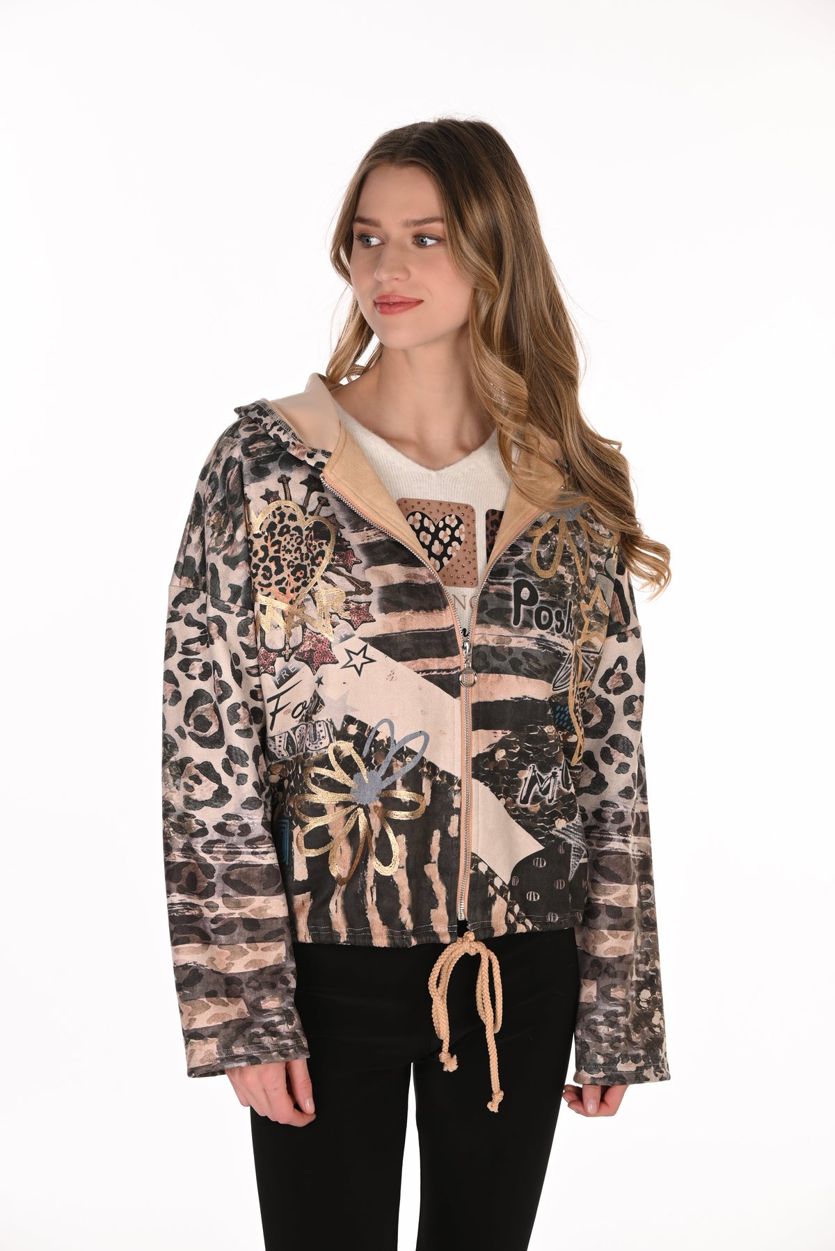 Frank Lyman Animal Print Hooded Jacket - Style 263707