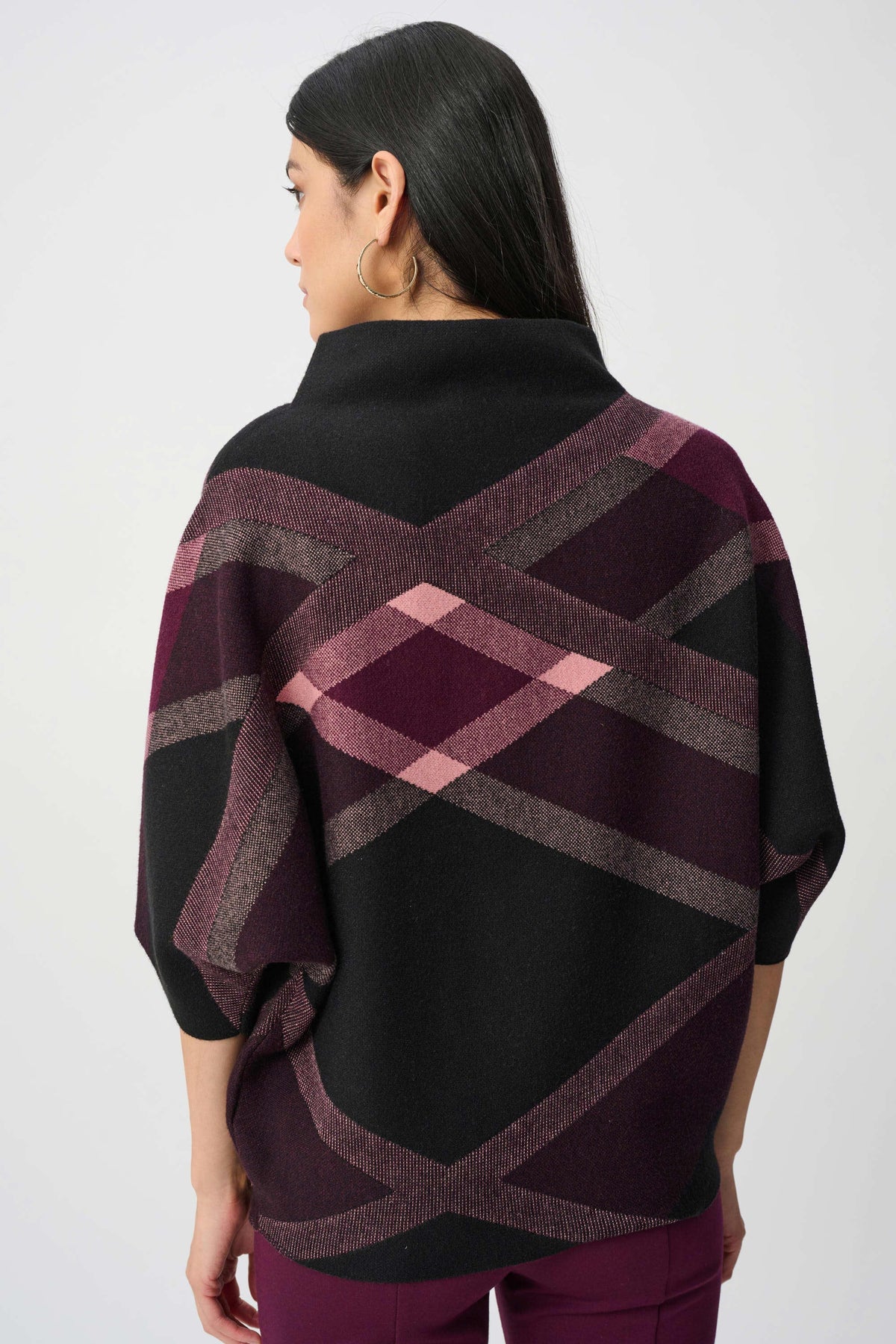 Joseph Ribkoff Plaid Funnel Neck Sweater - Style 263947M