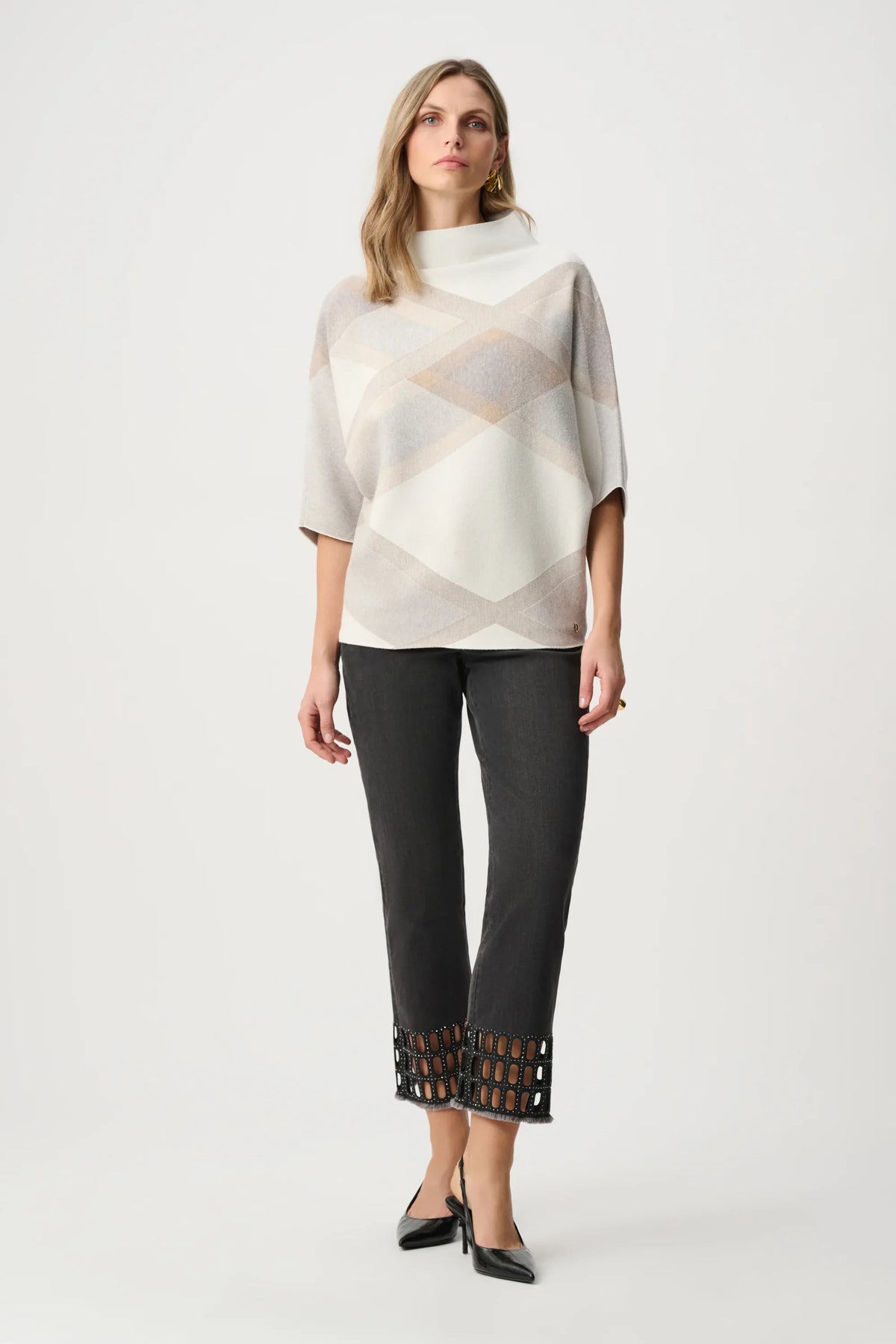 Joseph Ribkoff Plaid Funnel Neck Sweater - Style 263947
