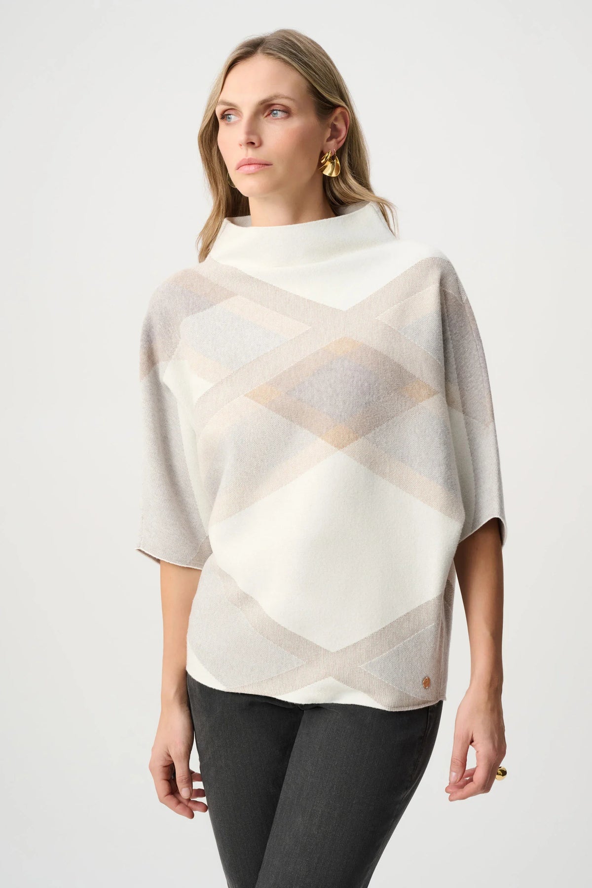 Joseph Ribkoff Plaid Funnel Neck Sweater - Style 263947