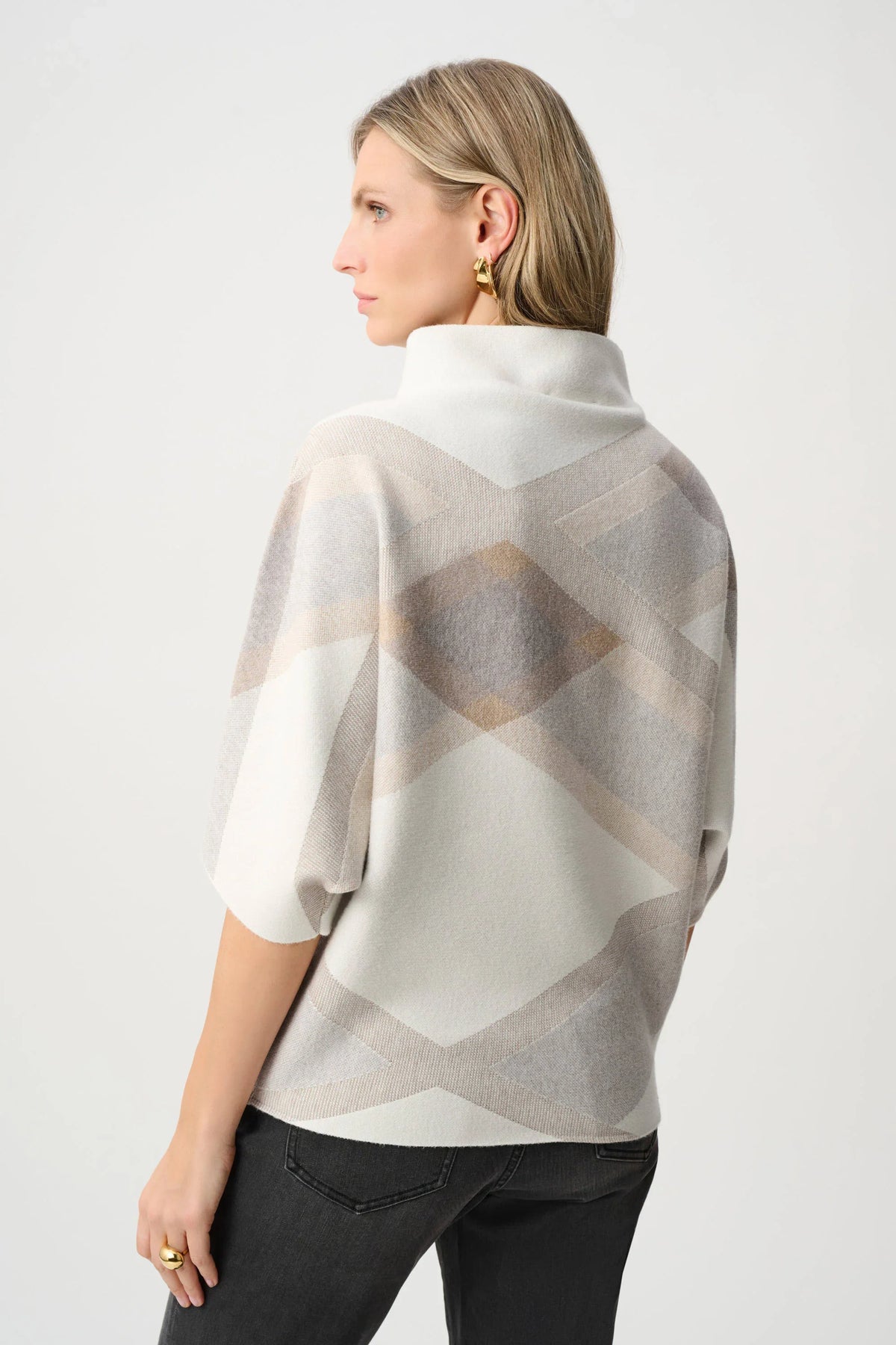 Joseph Ribkoff Plaid Funnel Neck Sweater - Style 263947