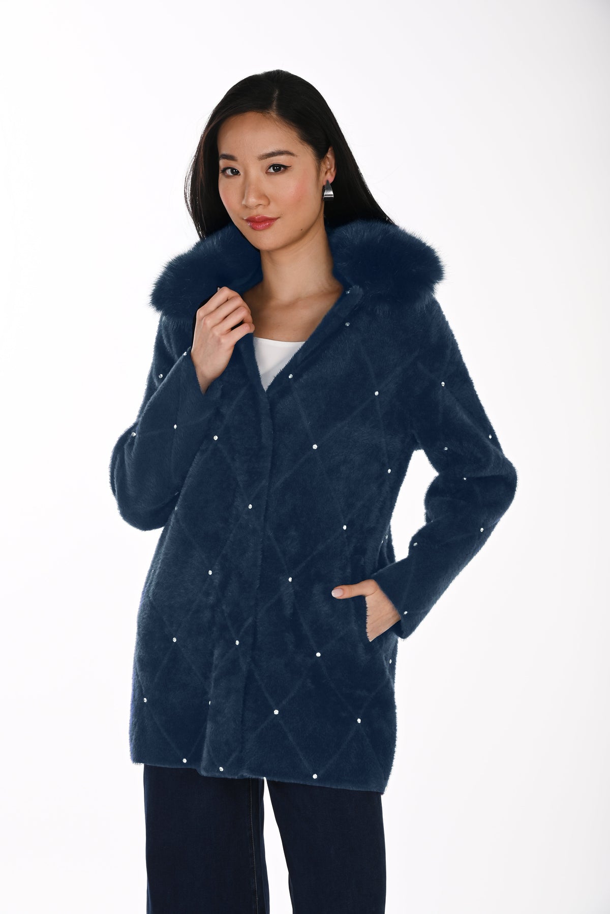 Frank Lyman Faux Fur Chevron Jacket - Style 264833