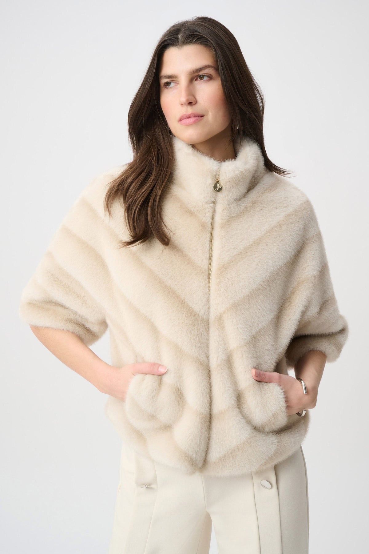 Joseph Ribkoff Chevron Faux Fur Jacket - Style 264946
