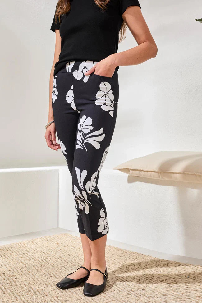 Tribal Bengaline Pull‑On Capris with Floral Motif - Style 30950-7163