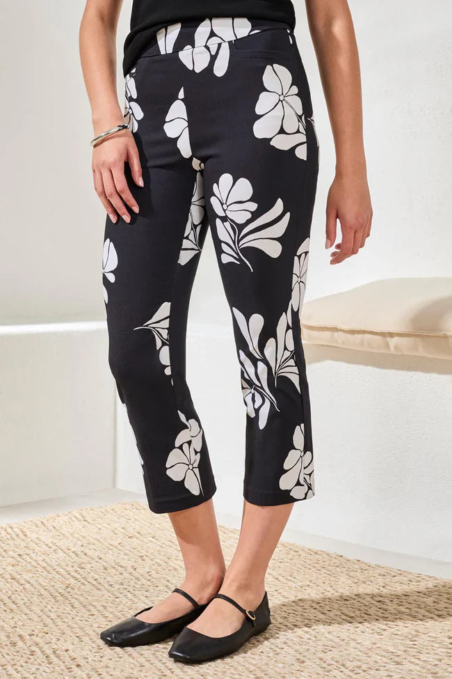 Tribal Bengaline Pull‑On Capris with Floral Motif - Style 30950-7163