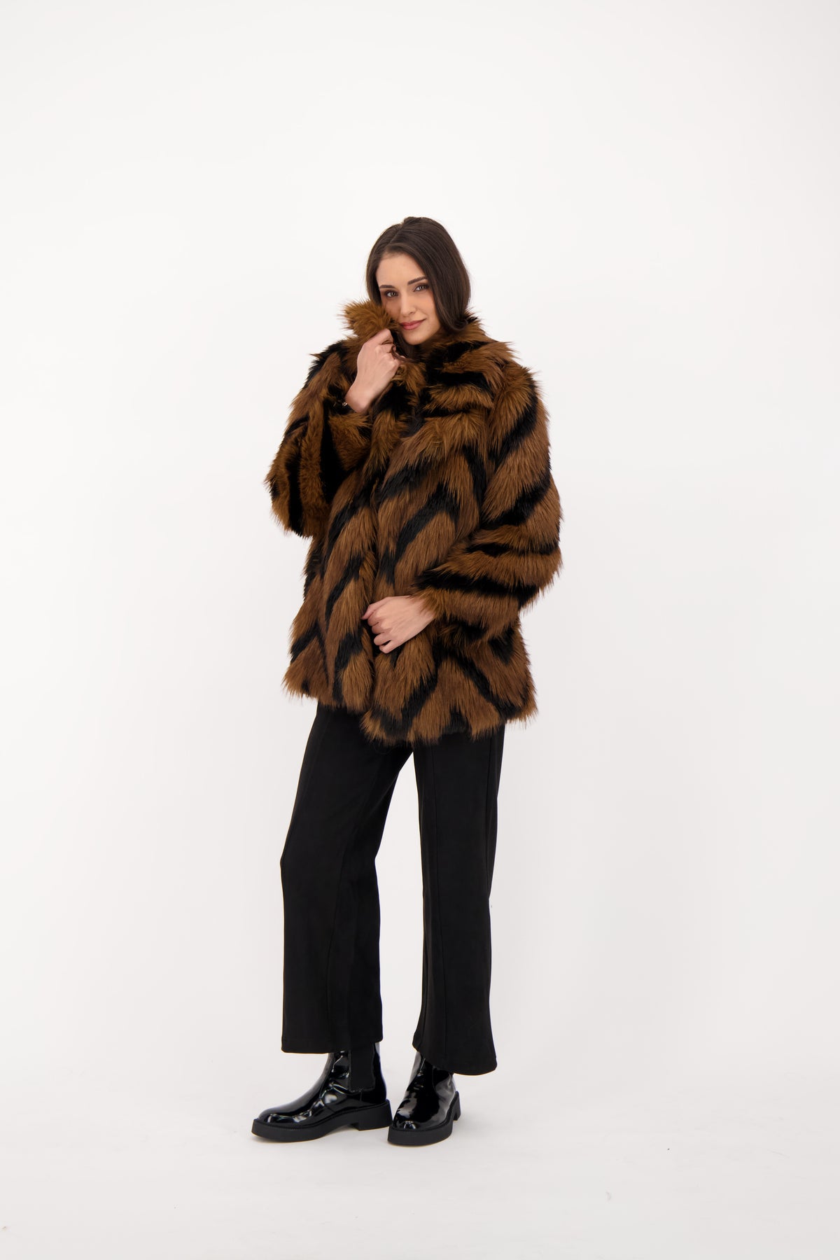 Spanner Chevron Shag Faux Fur Jacket - Style 426414T