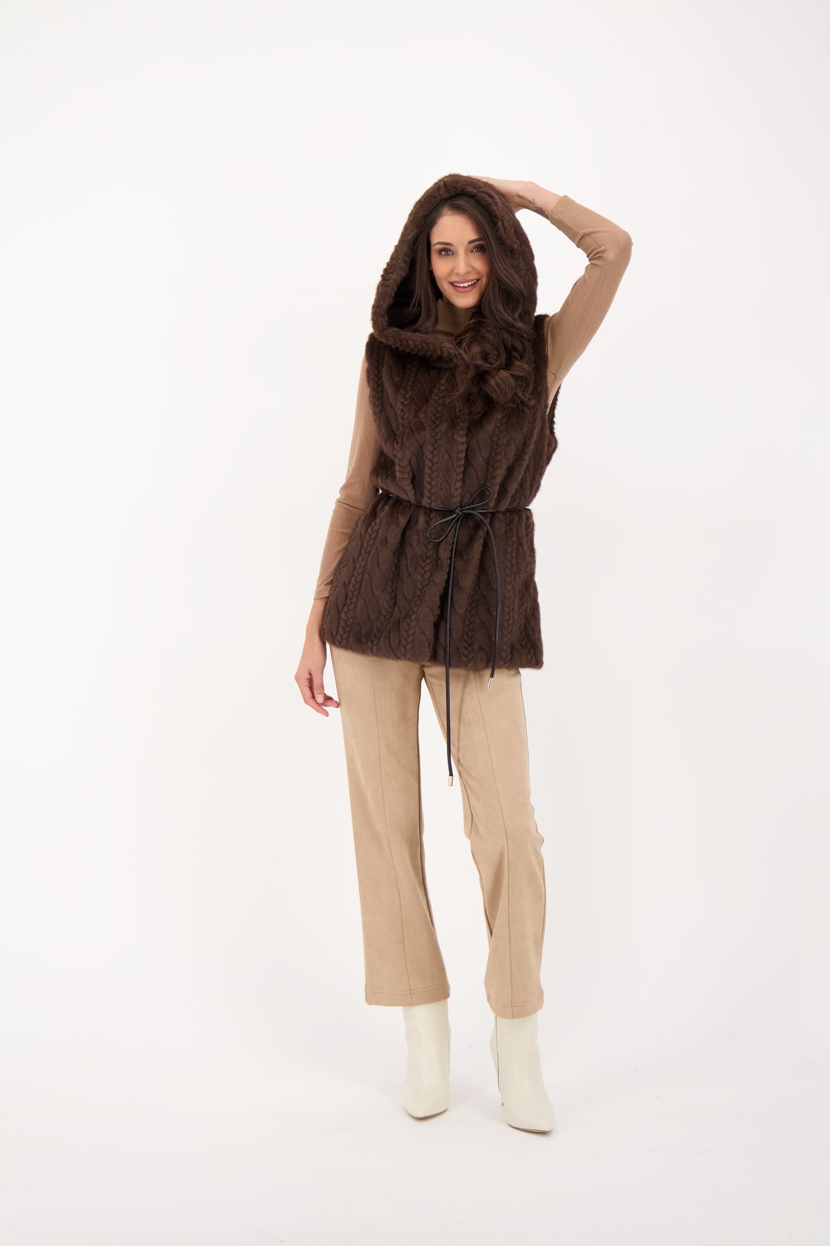 Spanner Hooded Vest With Leather Tie - Style 526815T