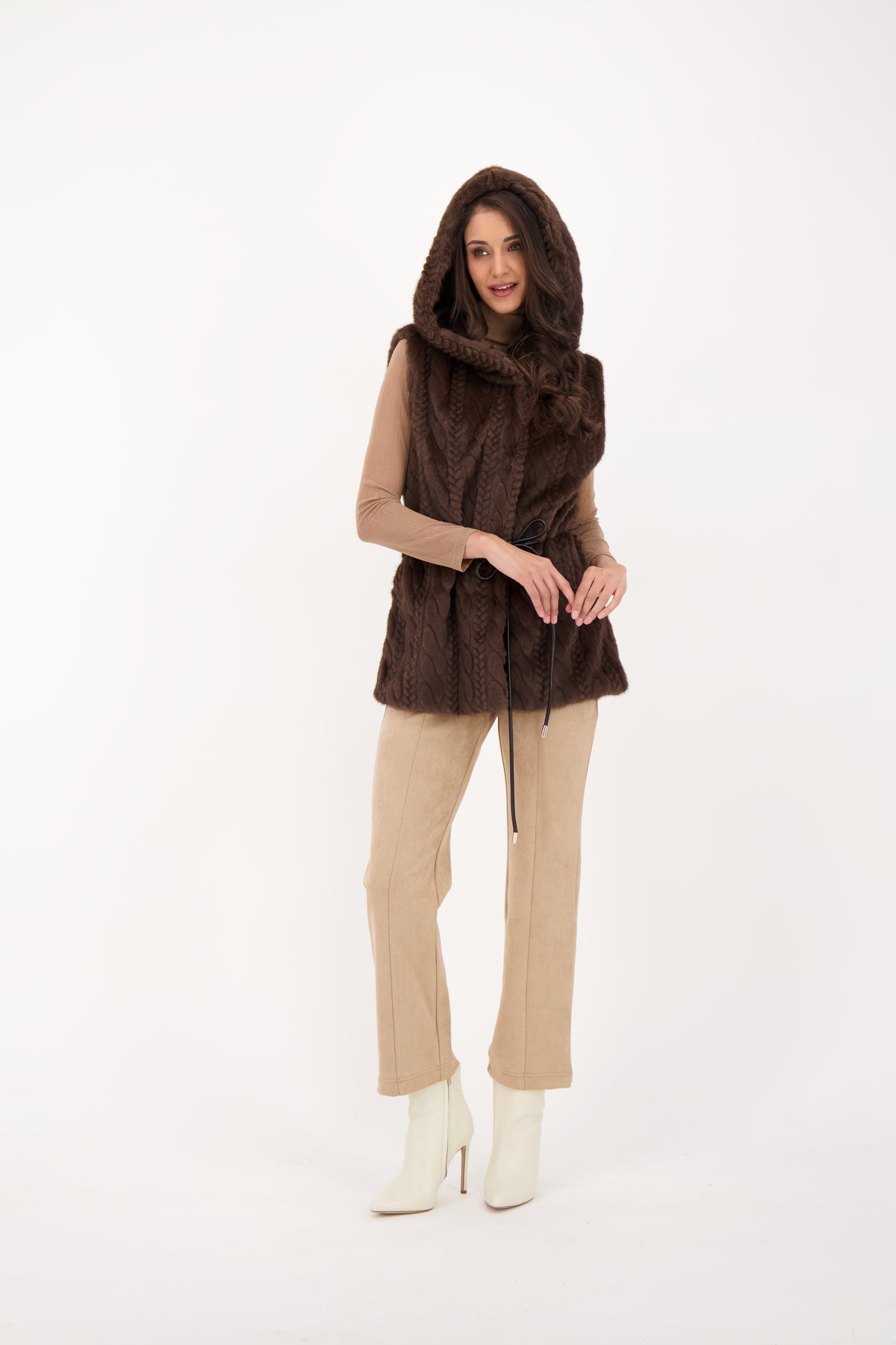 Spanner Hooded Vest With Leather Tie - Style 526815T
