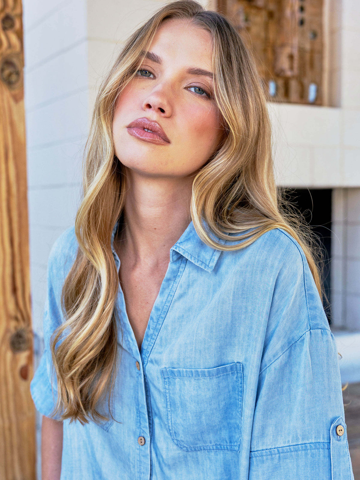 Charlie B Light Blue Relaxed Top - Style C4688-578C