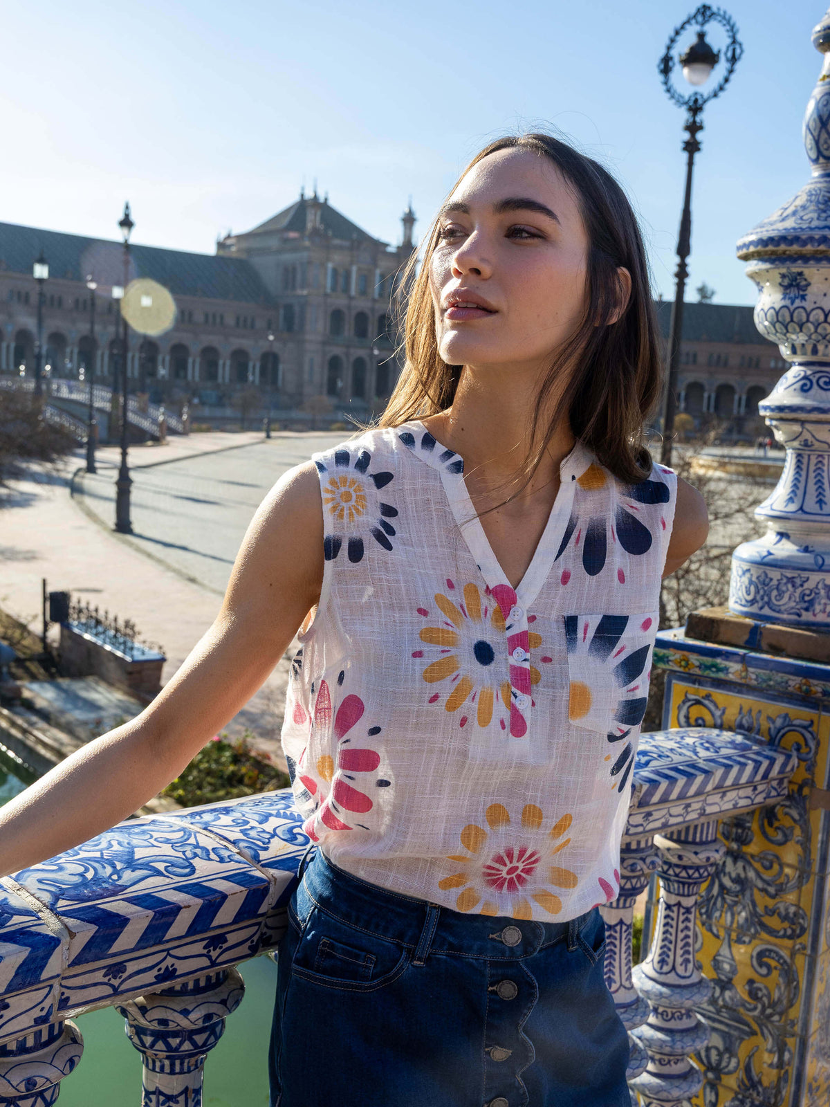 Charlie B Printed Gauze Sleeveless Blouse - Style C4606DD-274C