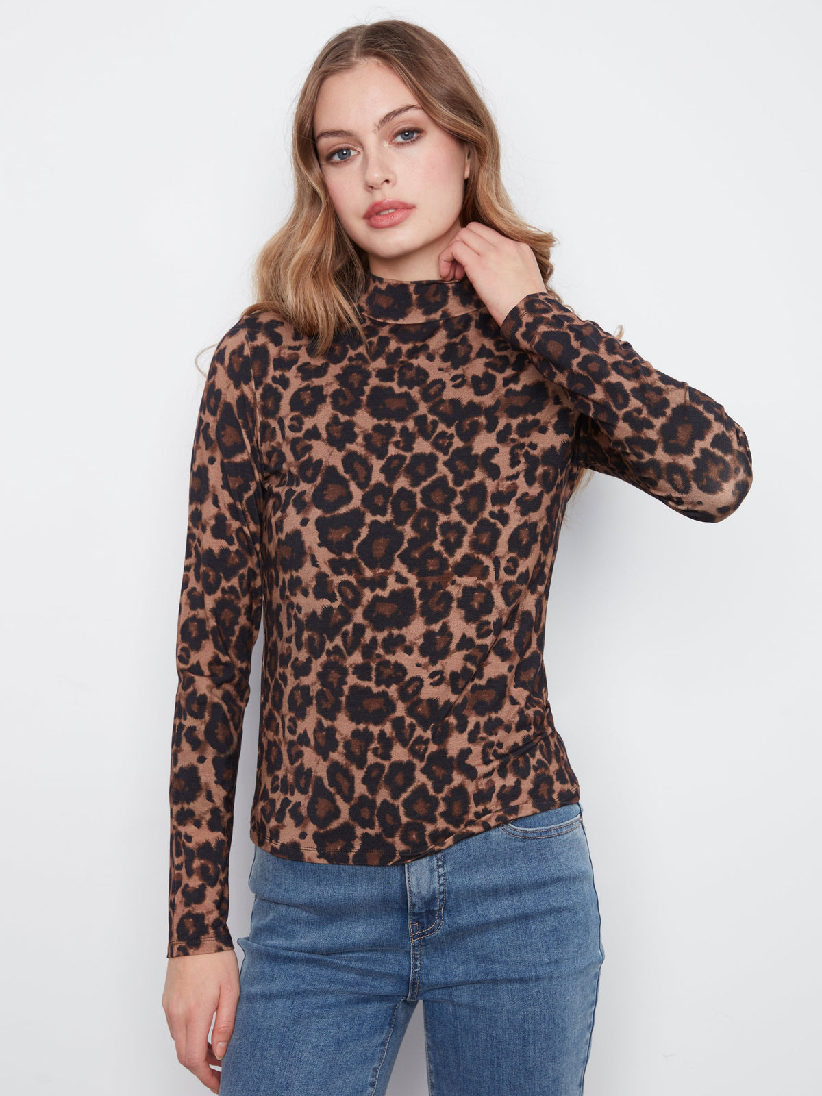 Charlie B Printed Jersey Long Sleeve Mock Neck Top - Style C1404RPK-464C