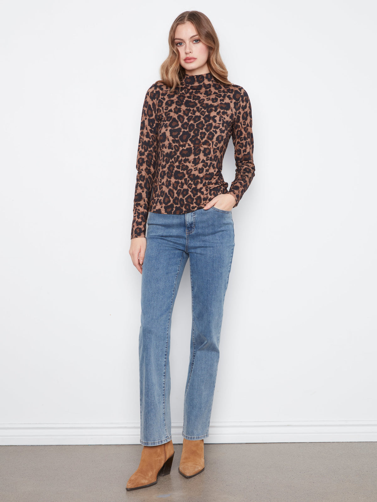 Charlie B Printed Jersey Long Sleeve Mock Neck Top - Style C1404RPK-464C