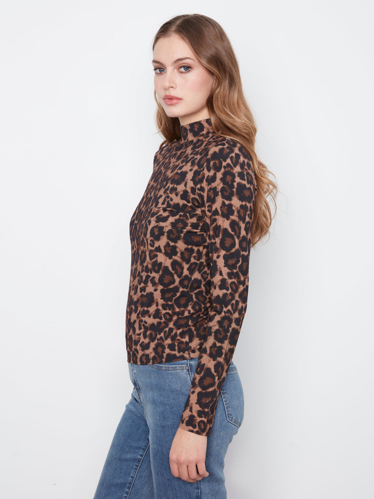 Charlie B Printed Jersey Long Sleeve Mock Neck Top - Style C1404RPK-464C