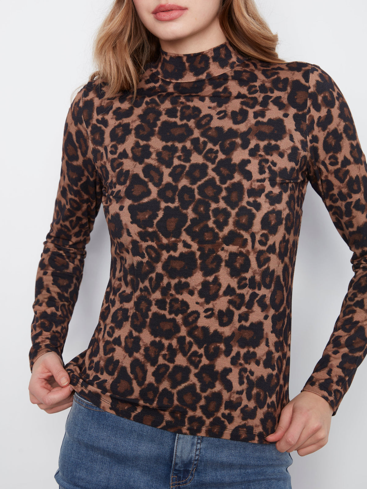 Charlie B Printed Jersey Long Sleeve Mock Neck Top - Style C1404RPK-464C
