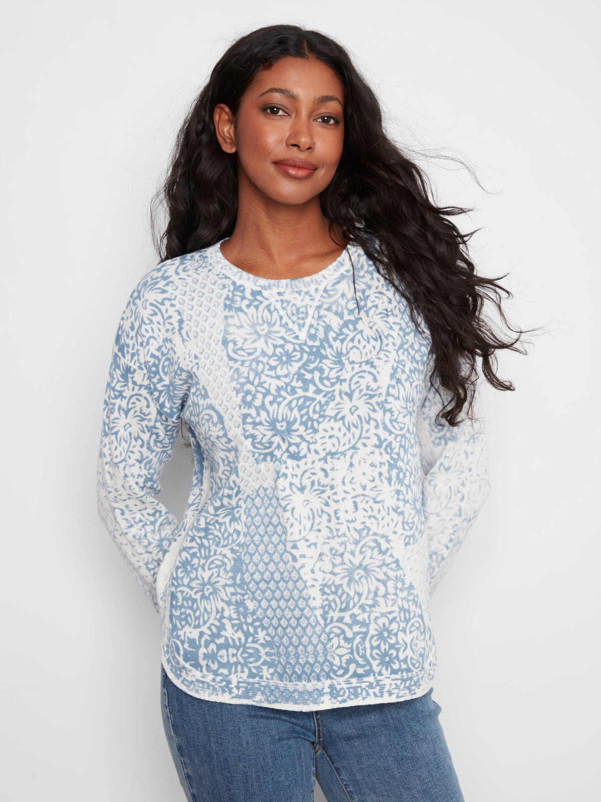 Charlie B. Rounded Hem Printed Top - Style C2010P-261B