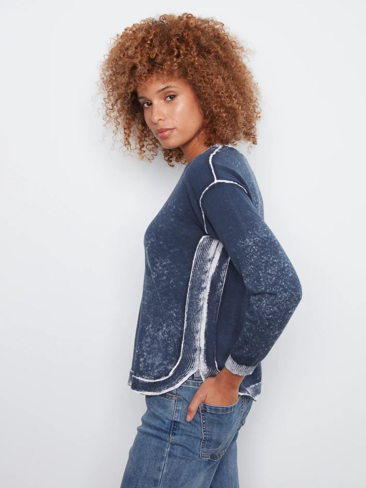 Charlie B Long Sleeve Printed on Reverse Sweater - Style C2010-261B