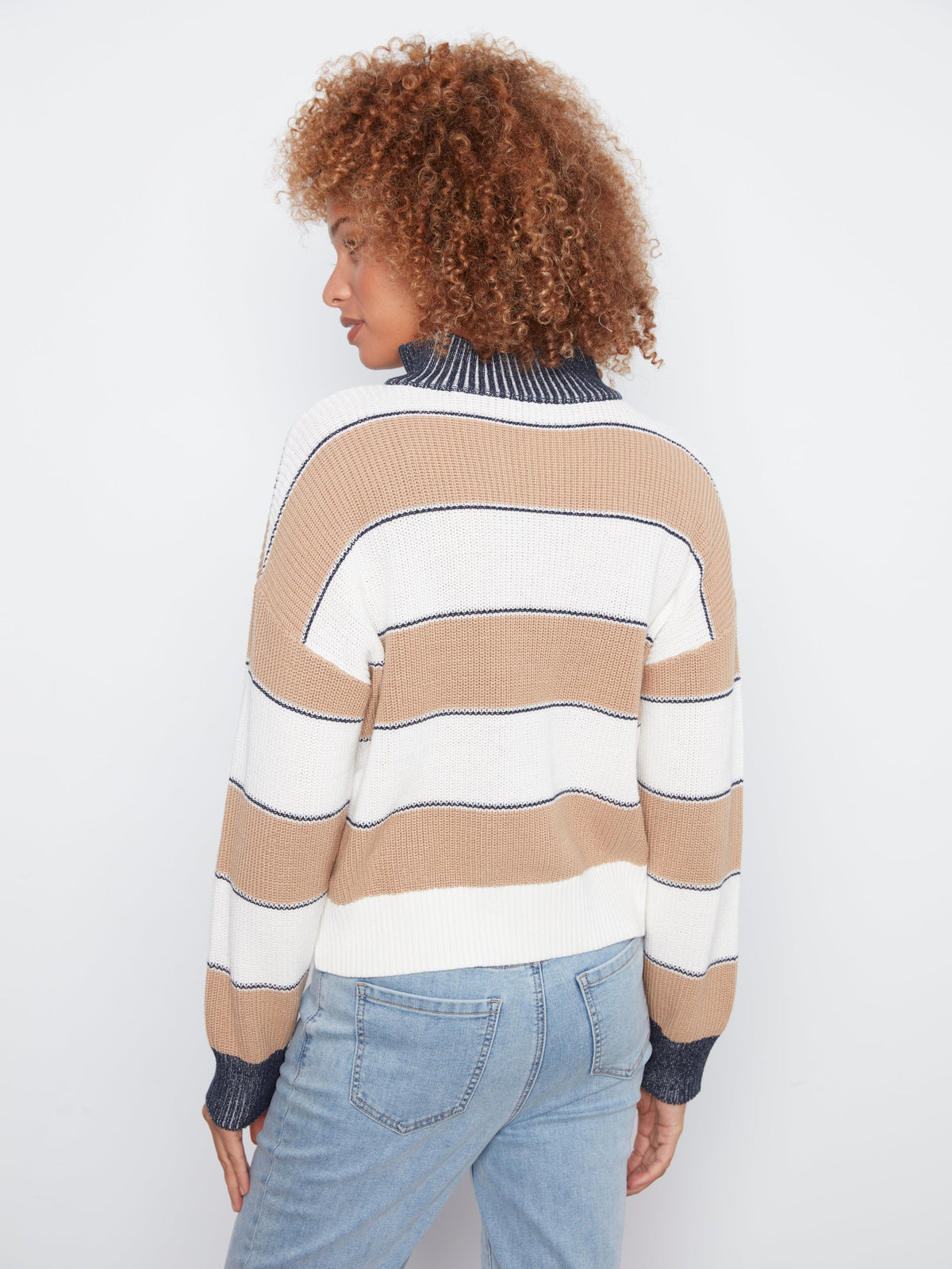 Charlie B Zip Mock Neck Top - Style C2040-424B