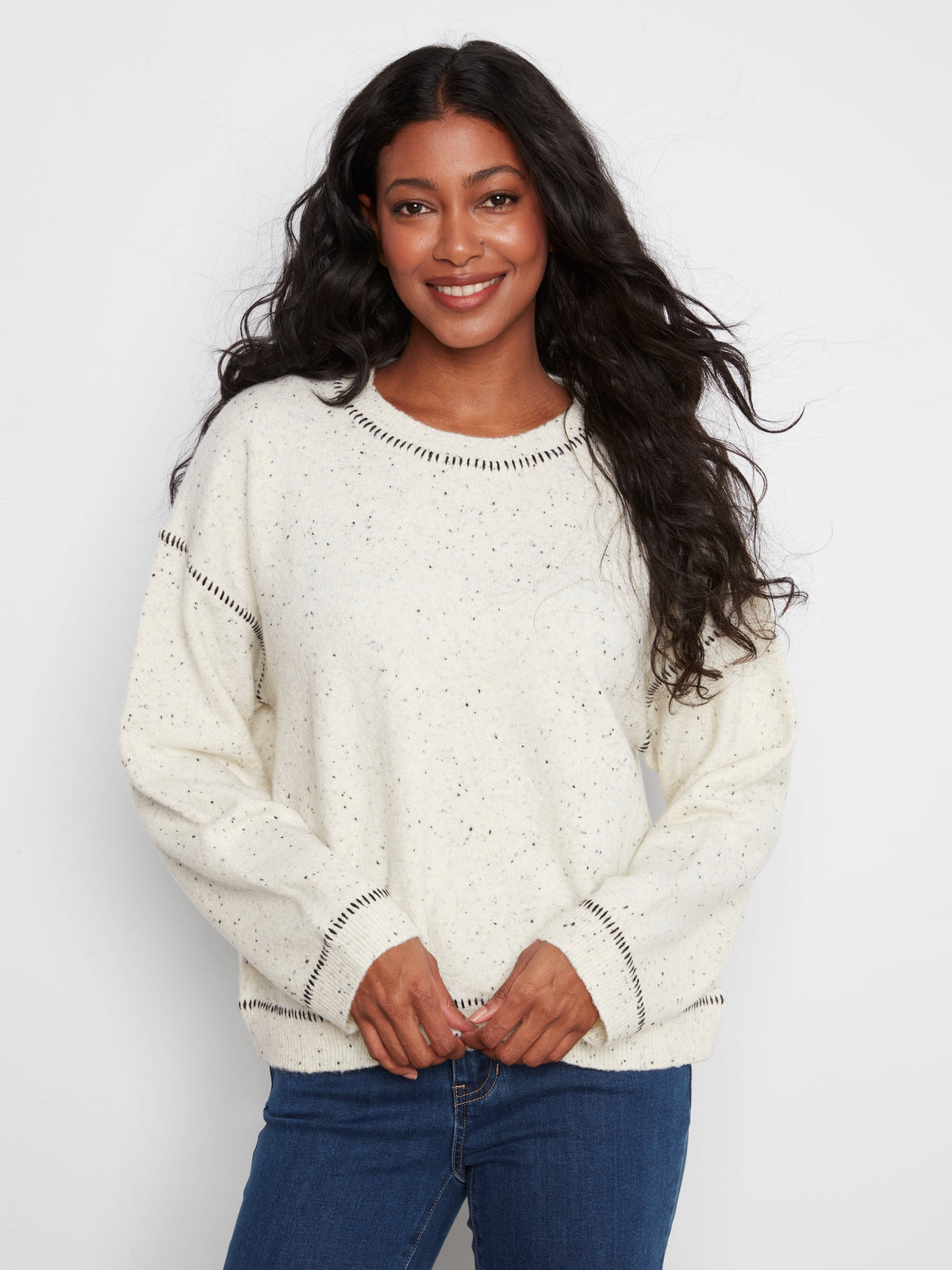 Charlie B Contrast Whipstitch Sweater - Style C2041-663C