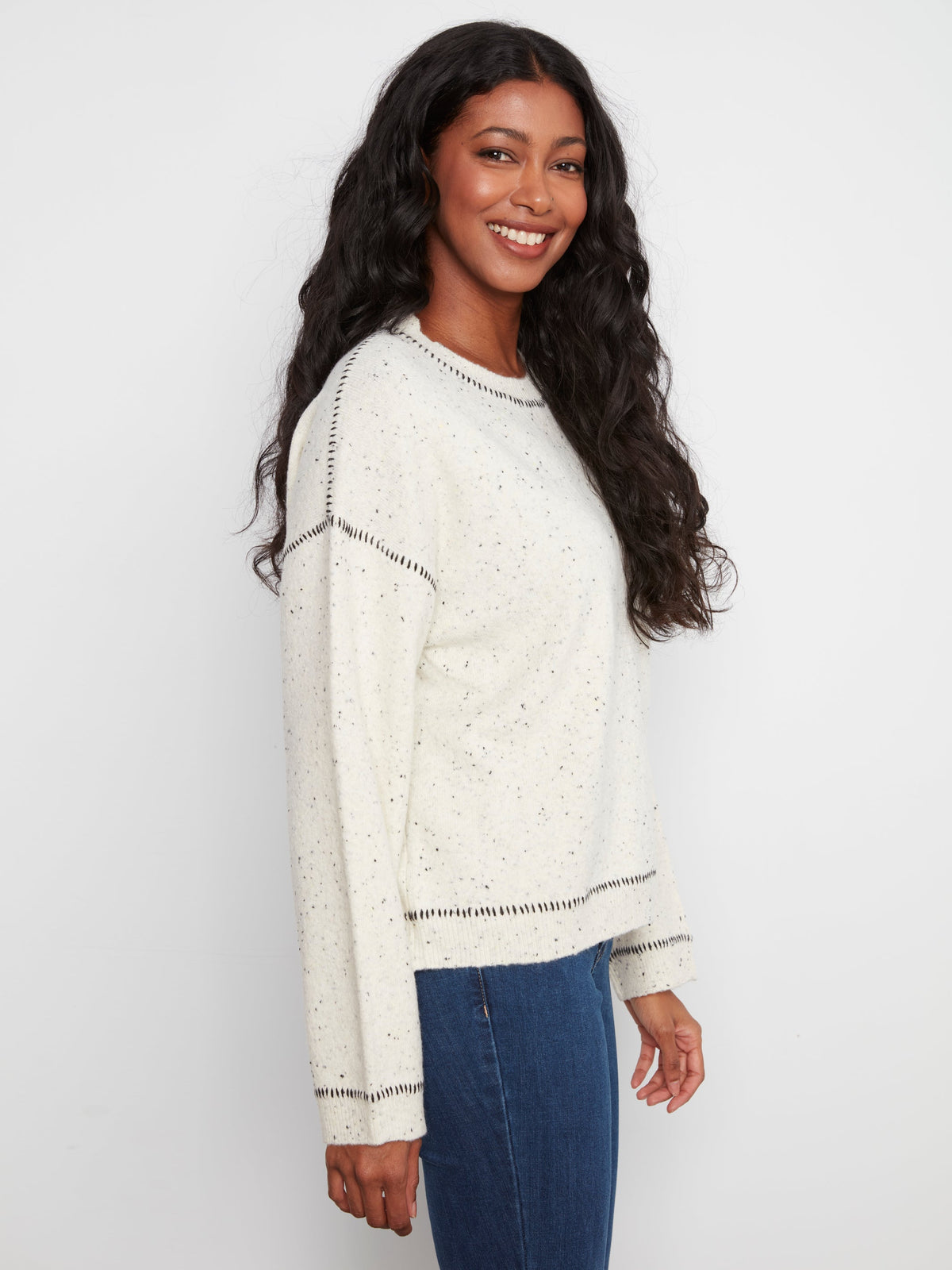 Charlie B Contrast Whipstitch Sweater - Style C2041-663C