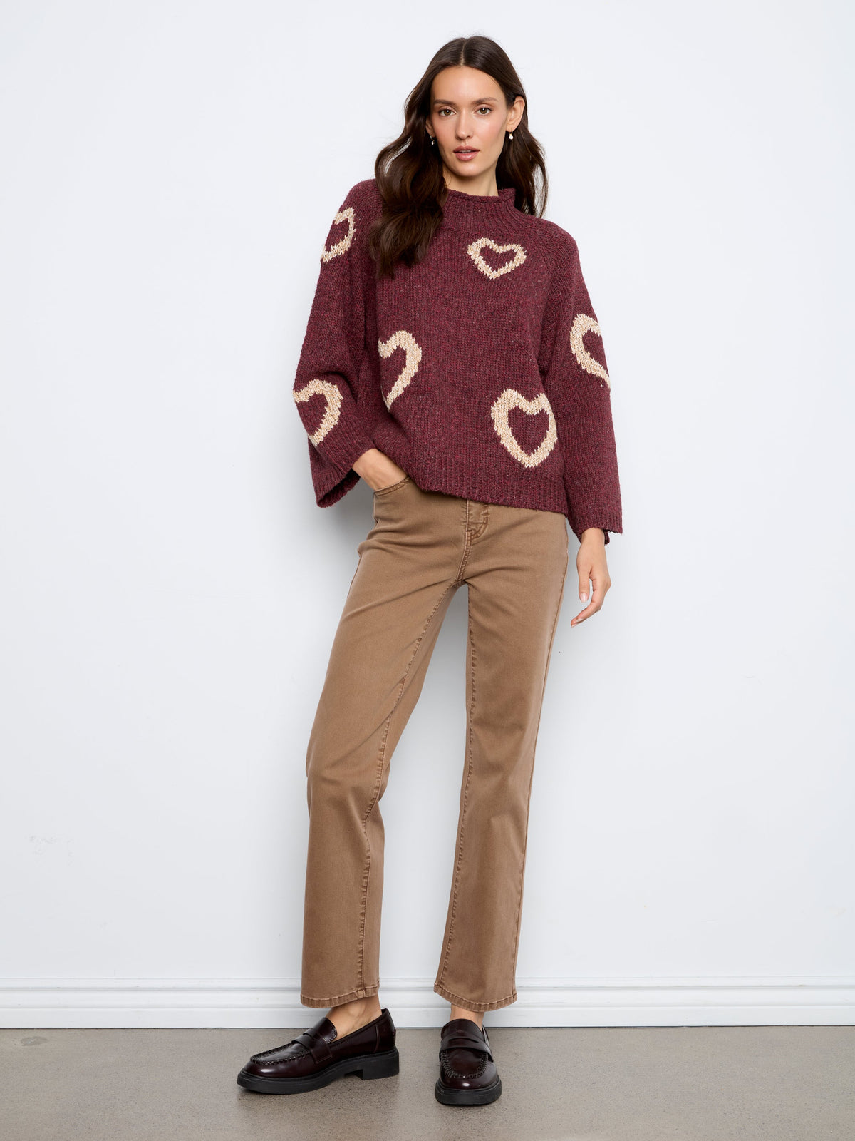 Charlie B Heart Mock Neck Knit Sweater - Style C2071-365C