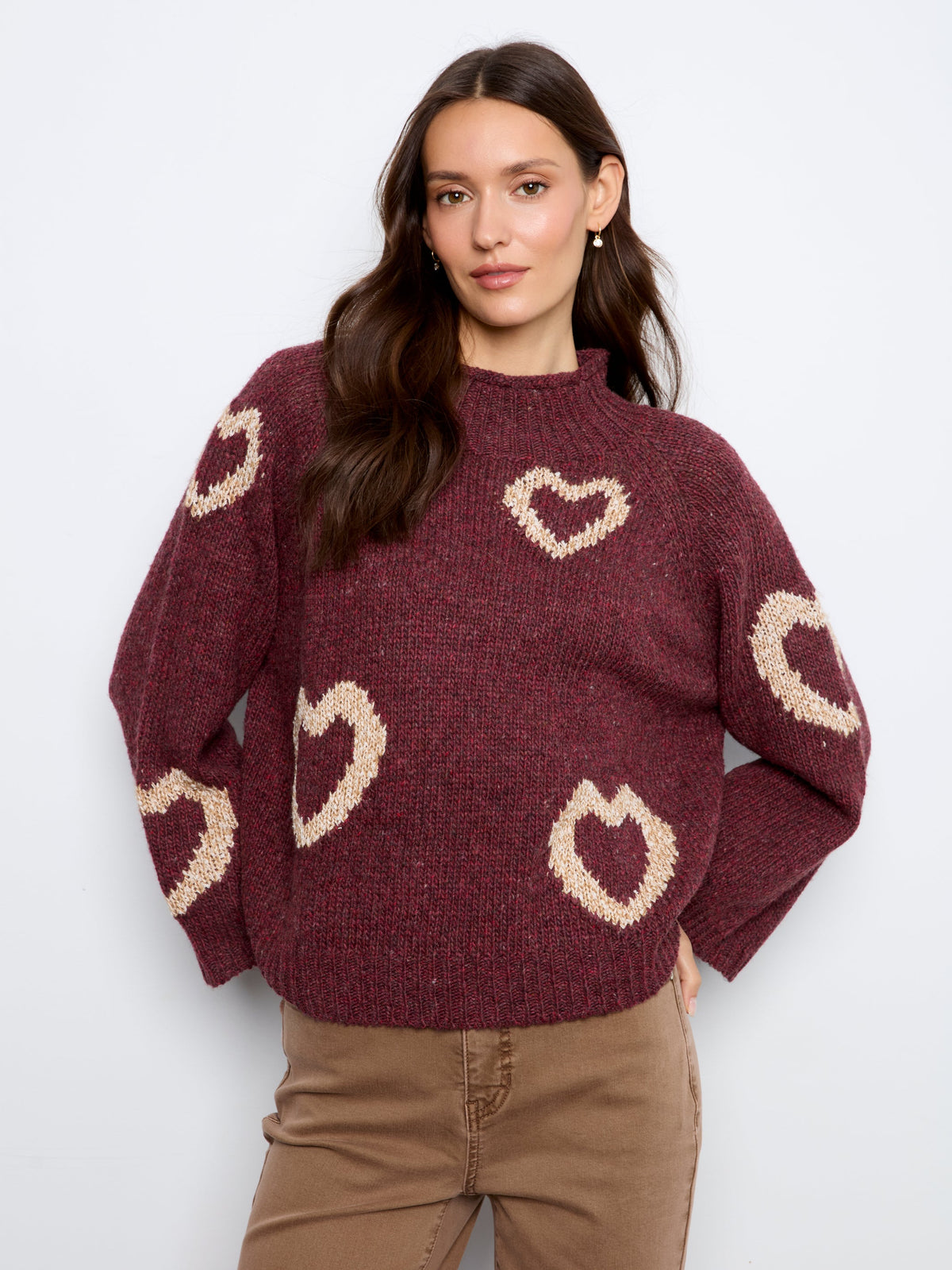 Charlie B Heart Mock Neck Knit Sweater - Style C2071-365C