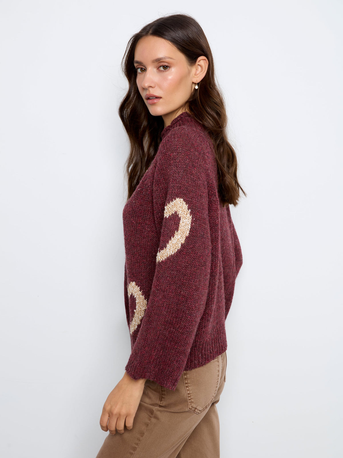 Charlie B Heart Mock Neck Knit Sweater - Style C2071-365C