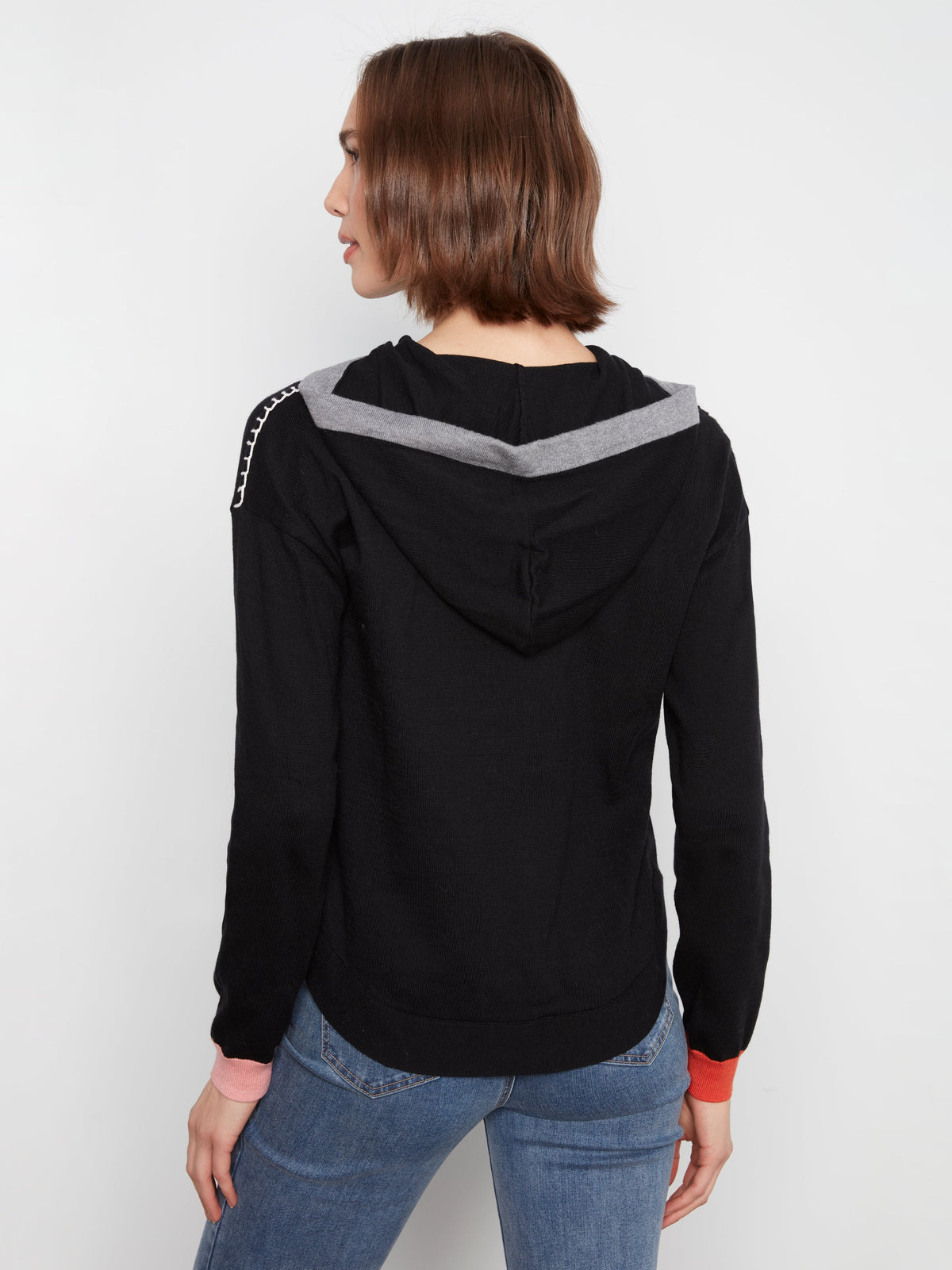 Charlie B Contrast Detail Hooded Sweater - Style C2075-751C