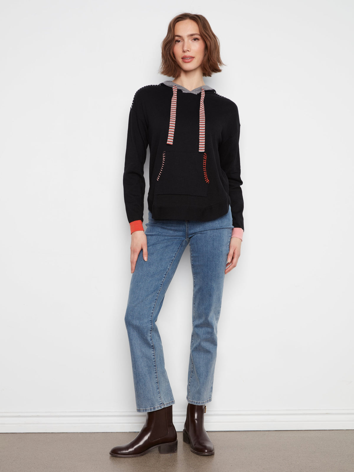 Charlie B Contrast Detail Hooded Sweater - Style C2075-751C