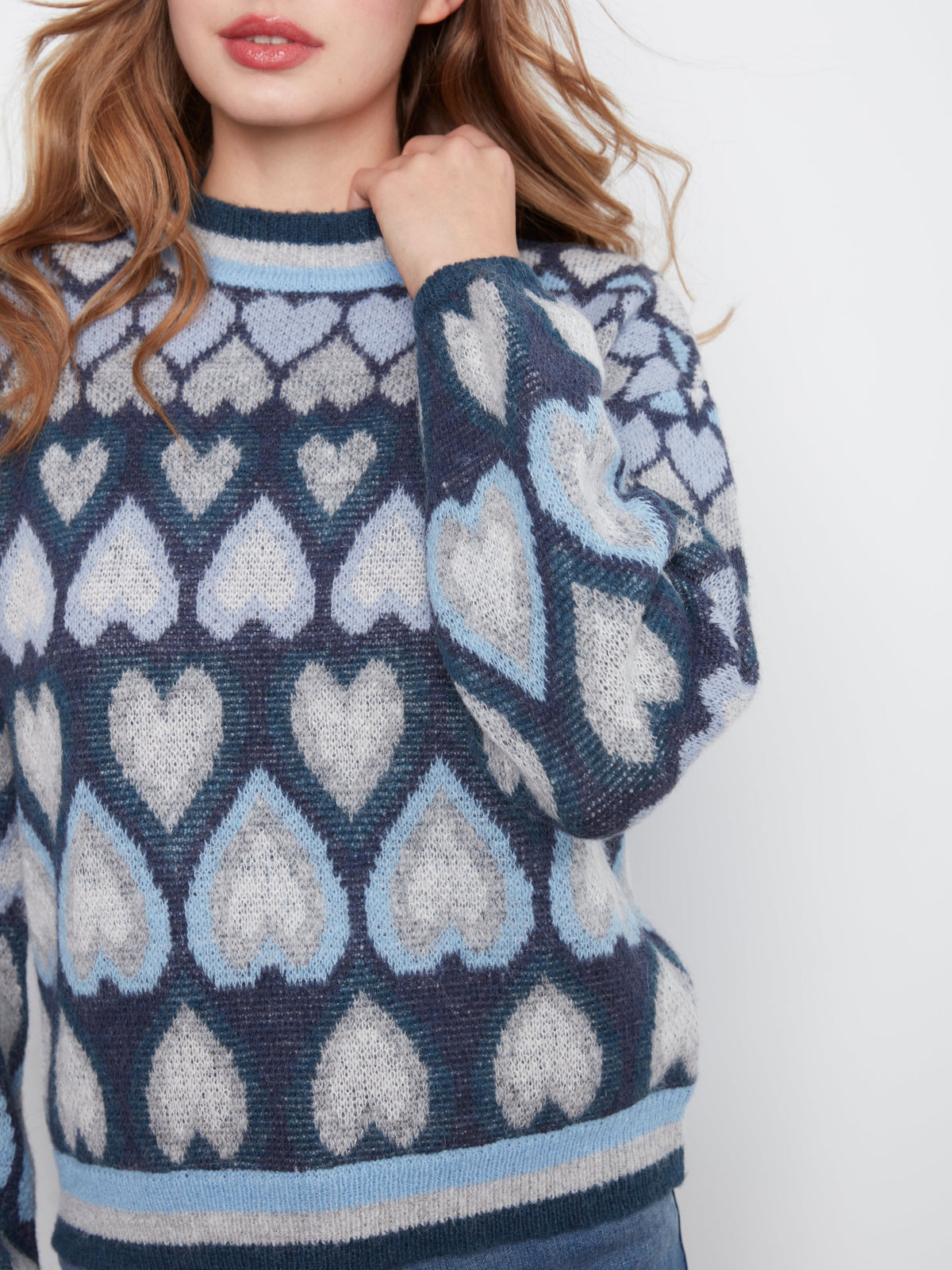 Charlie B Heart Jacquard Mock Neck Sweater - Style C2175-820C
