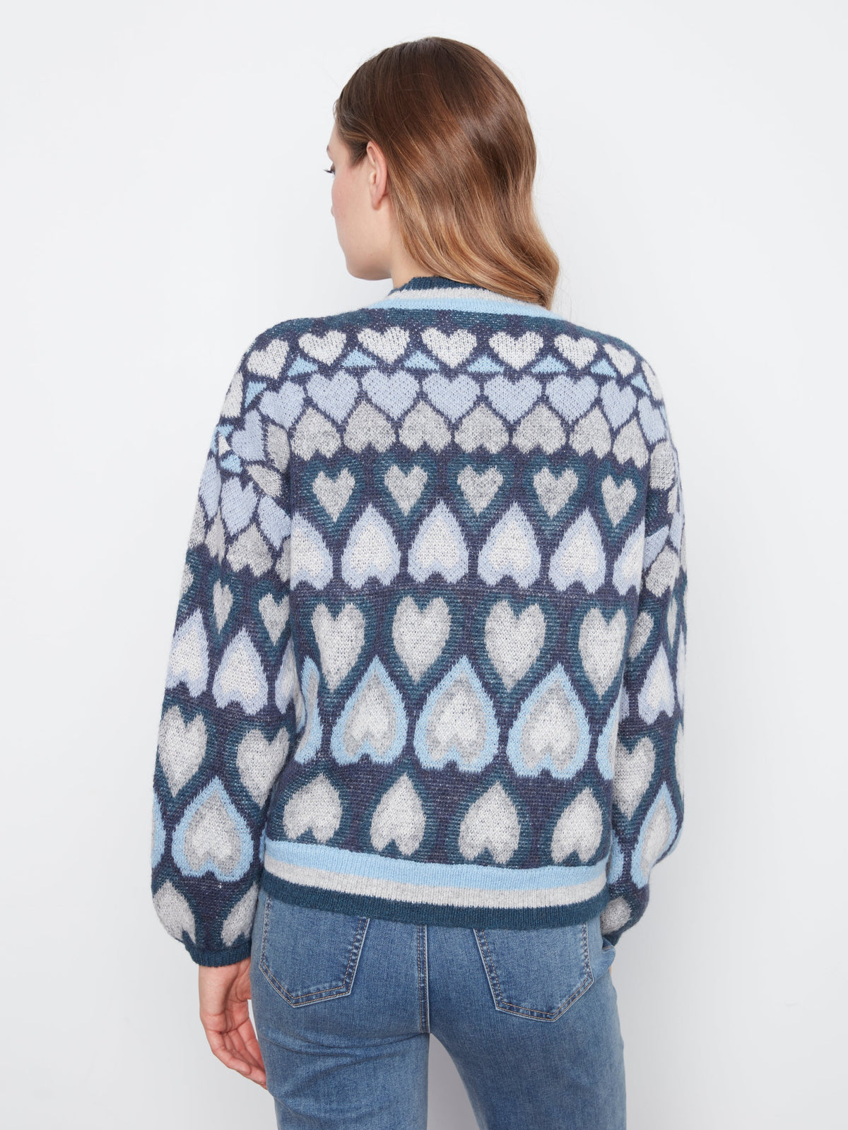 Charlie B Heart Jacquard Mock Neck Sweater - Style C2175-820C