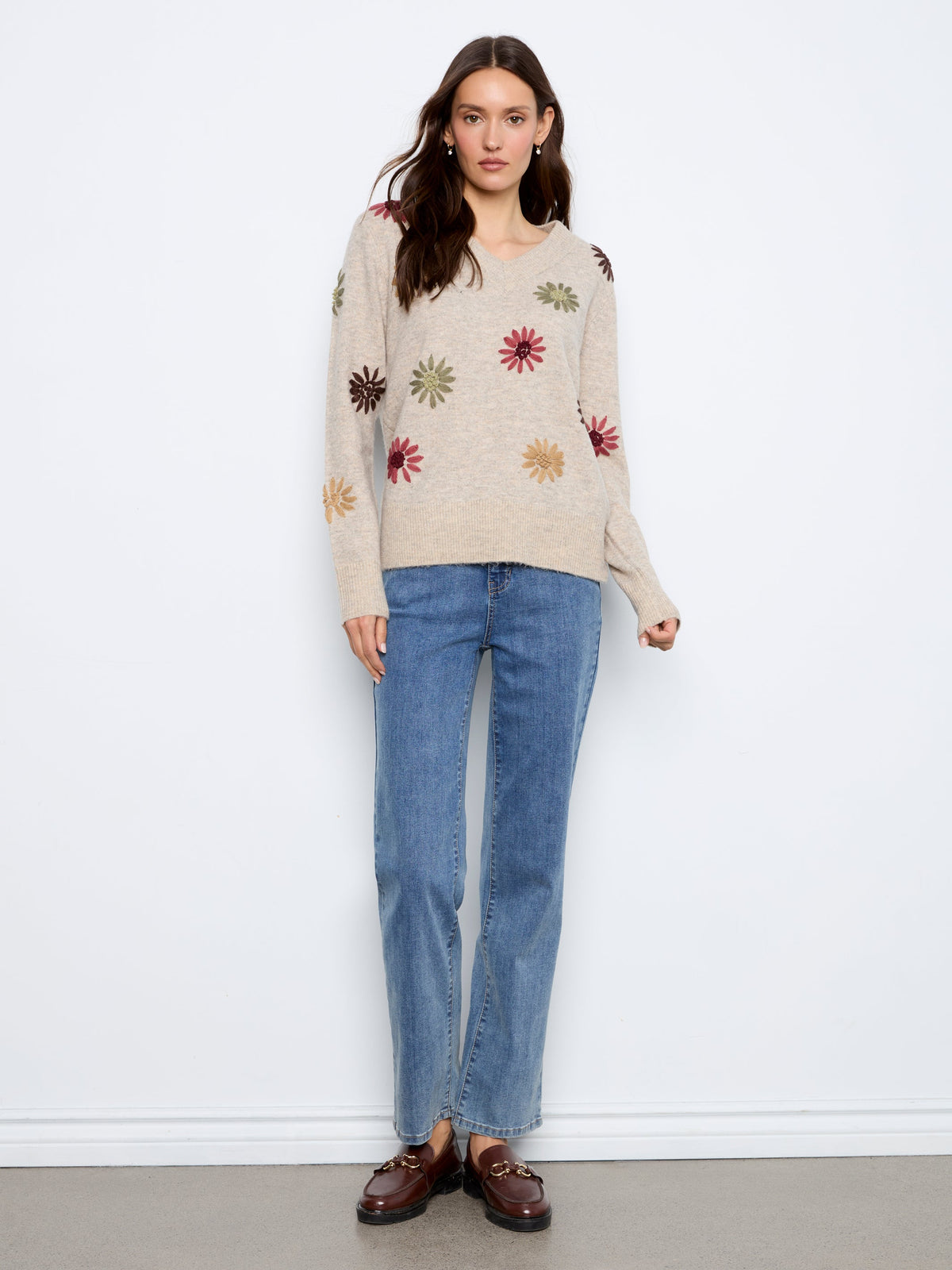 Charlie B Embroidered V-Neck Sweater - Style C2853R-433C