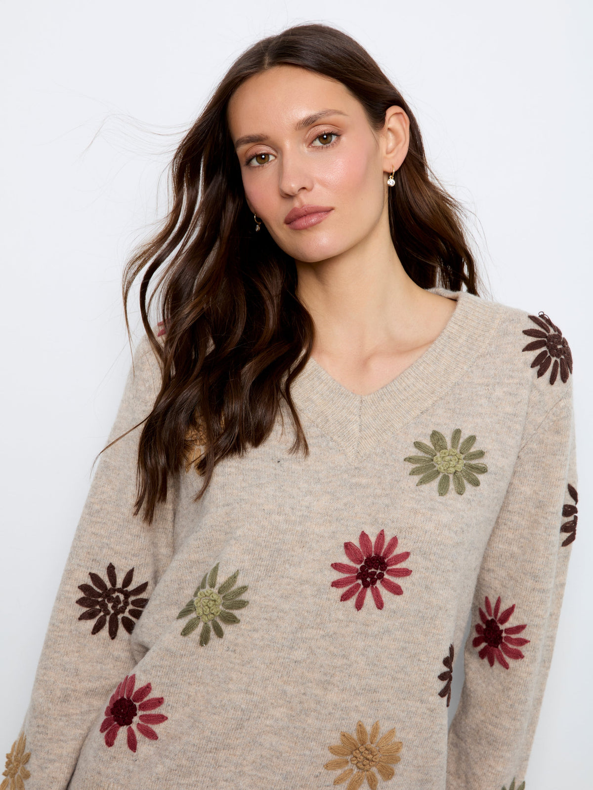 Charlie B Embroidered V-Neck Sweater - Style C2853R-433C