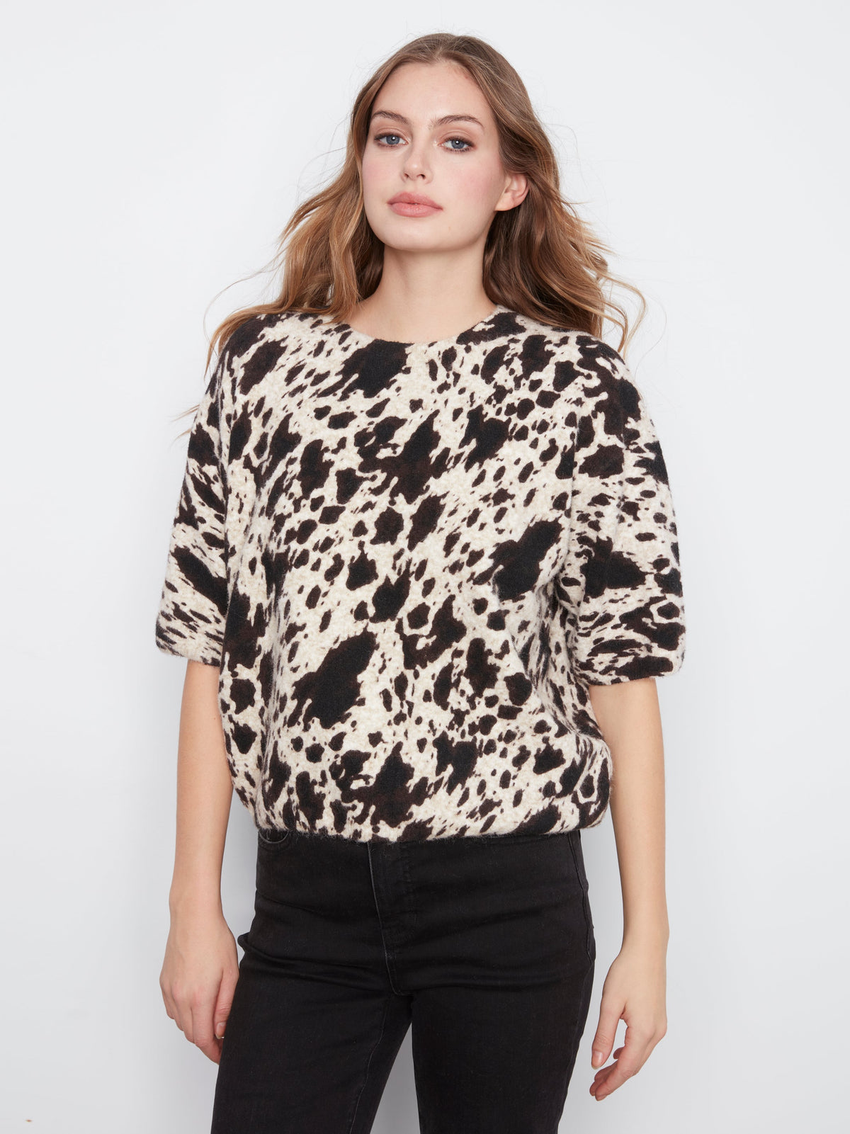 Charlie B Print Elbow Sleeve Baloon Shape Sweater - Style C2858RP-717C