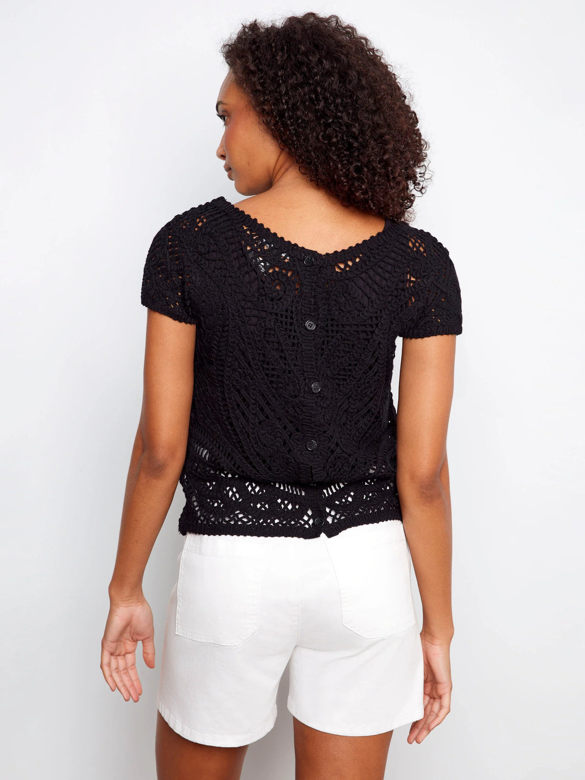 Charlie B Crochet Short-Sleeve Reversible Sweater - Style C2965-544C