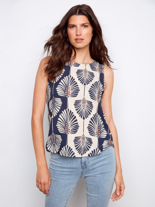 Charlie B Printed Linen Sleeveless Blouse - Style C4588R-787